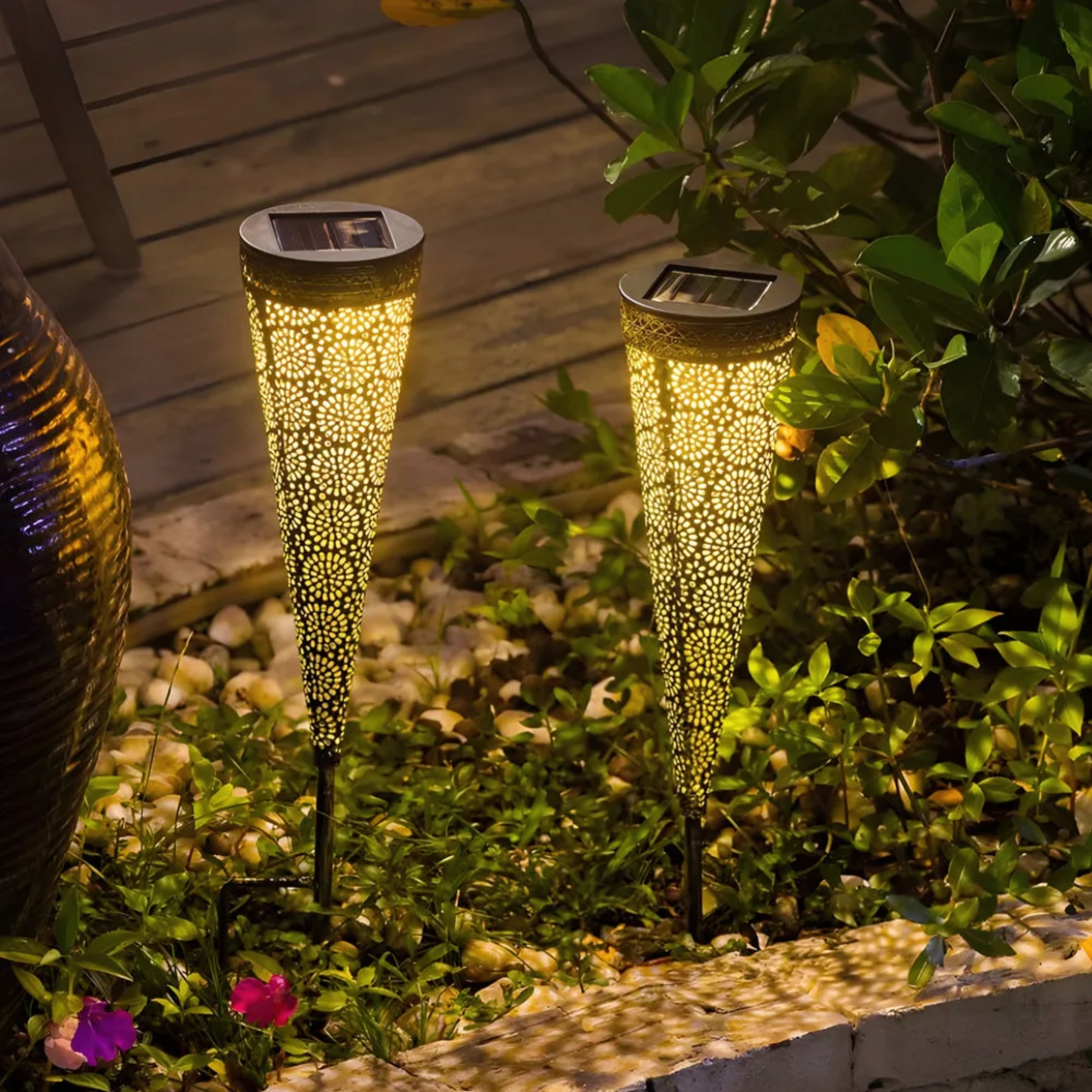 Black modern conical 2-pack landscape lighting