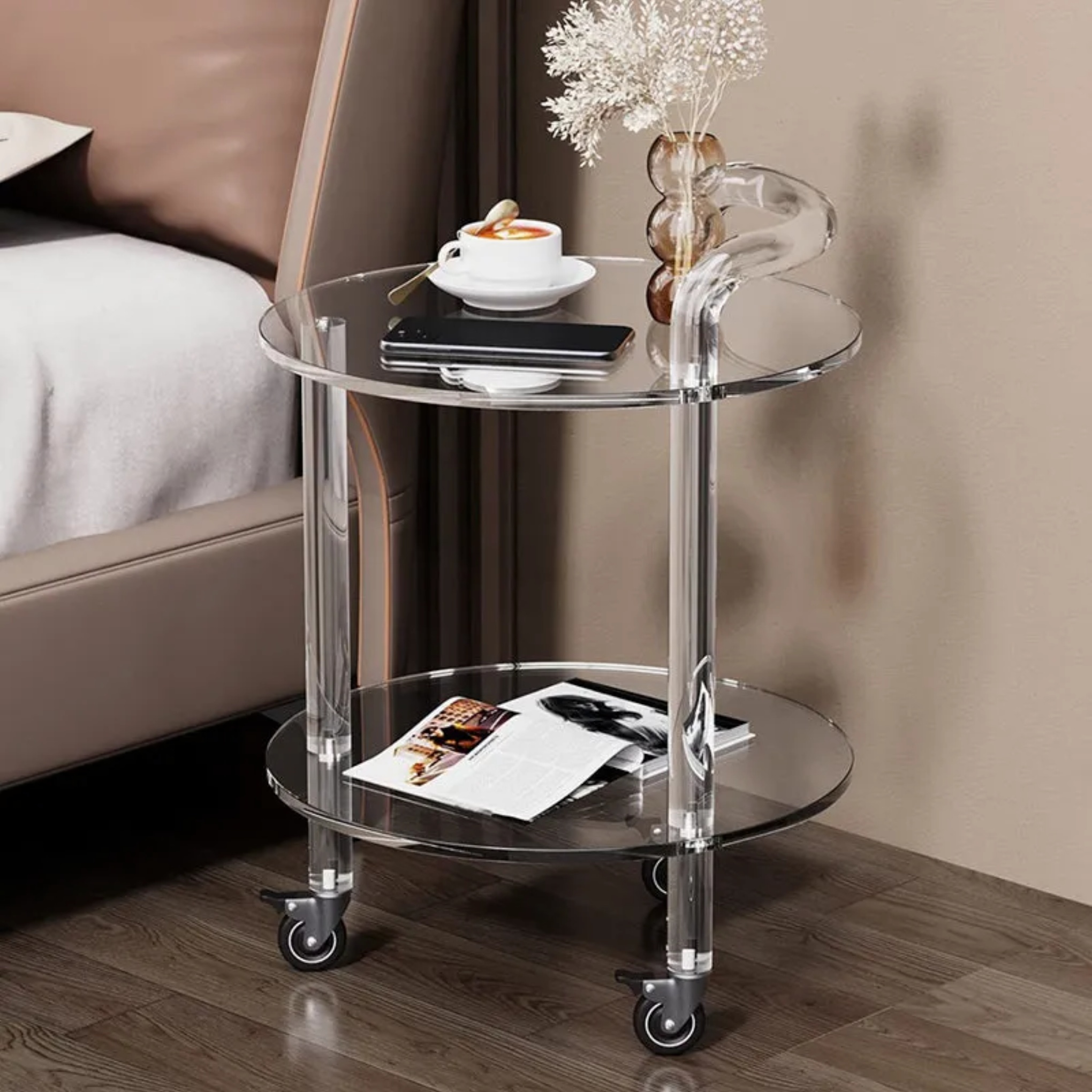 Wood minimalist 2-tier end & side tables