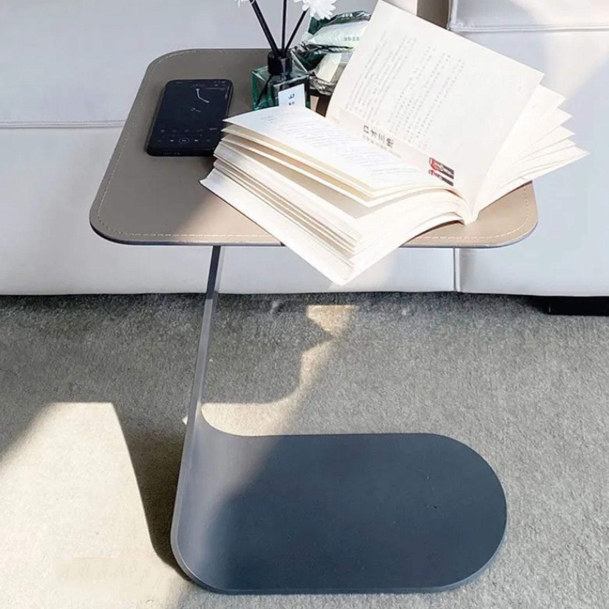 Creative end saddle black end & side tables in leather steel