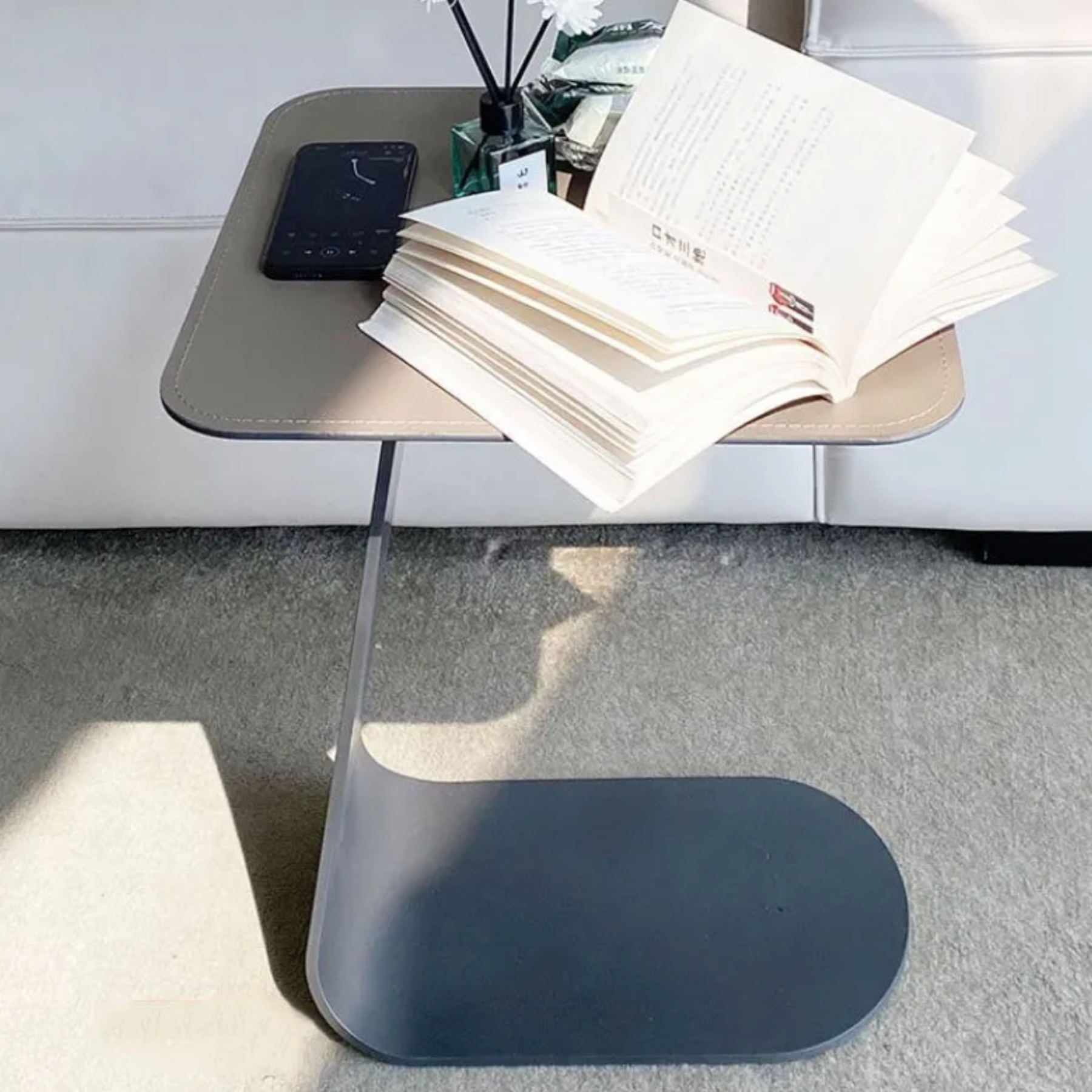 Creative end saddle black end & side tables in leather steel