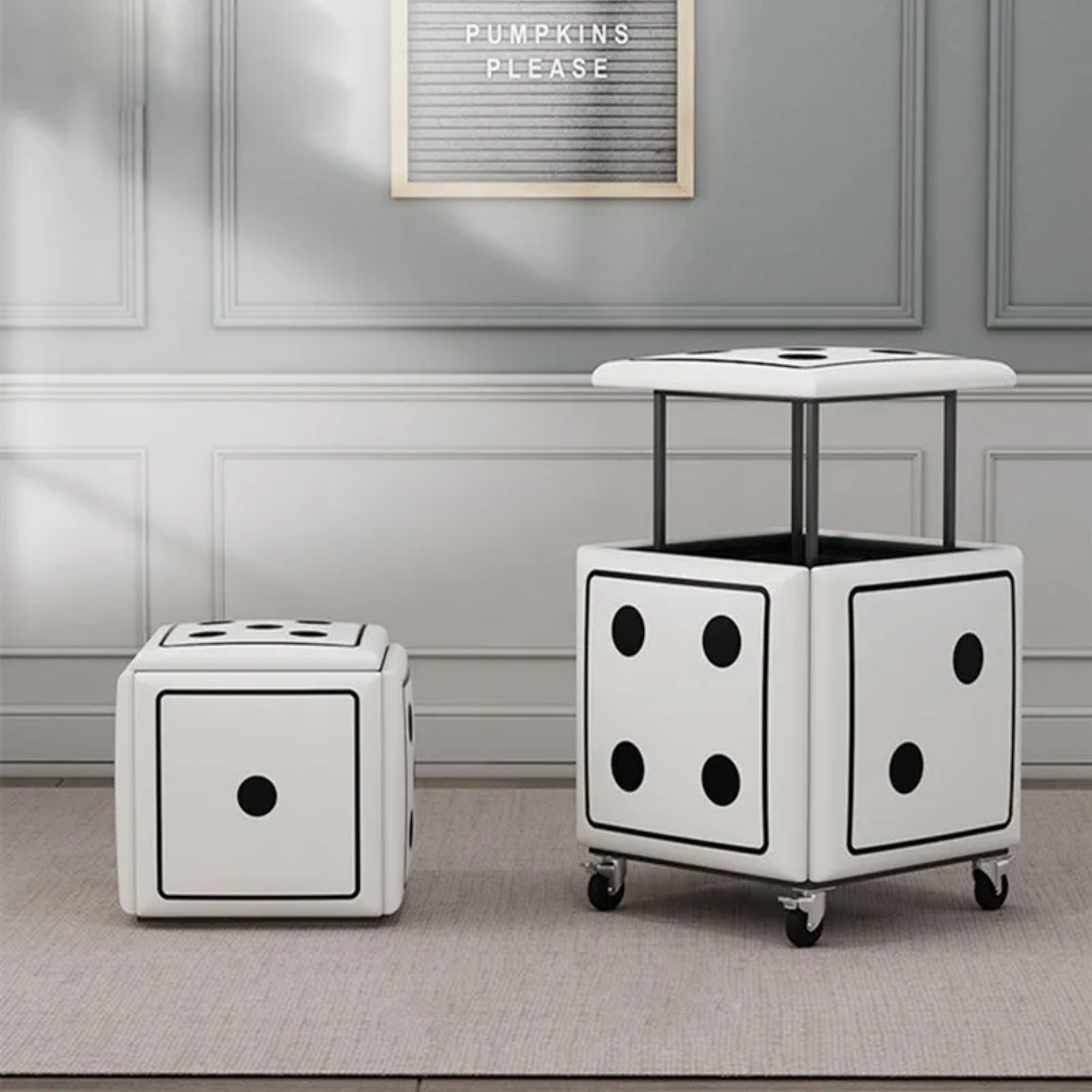 Contemporary Dice 5-in-1 Stackable Stool with Casters — 14.17" L x 14.17" W x 14.17" H