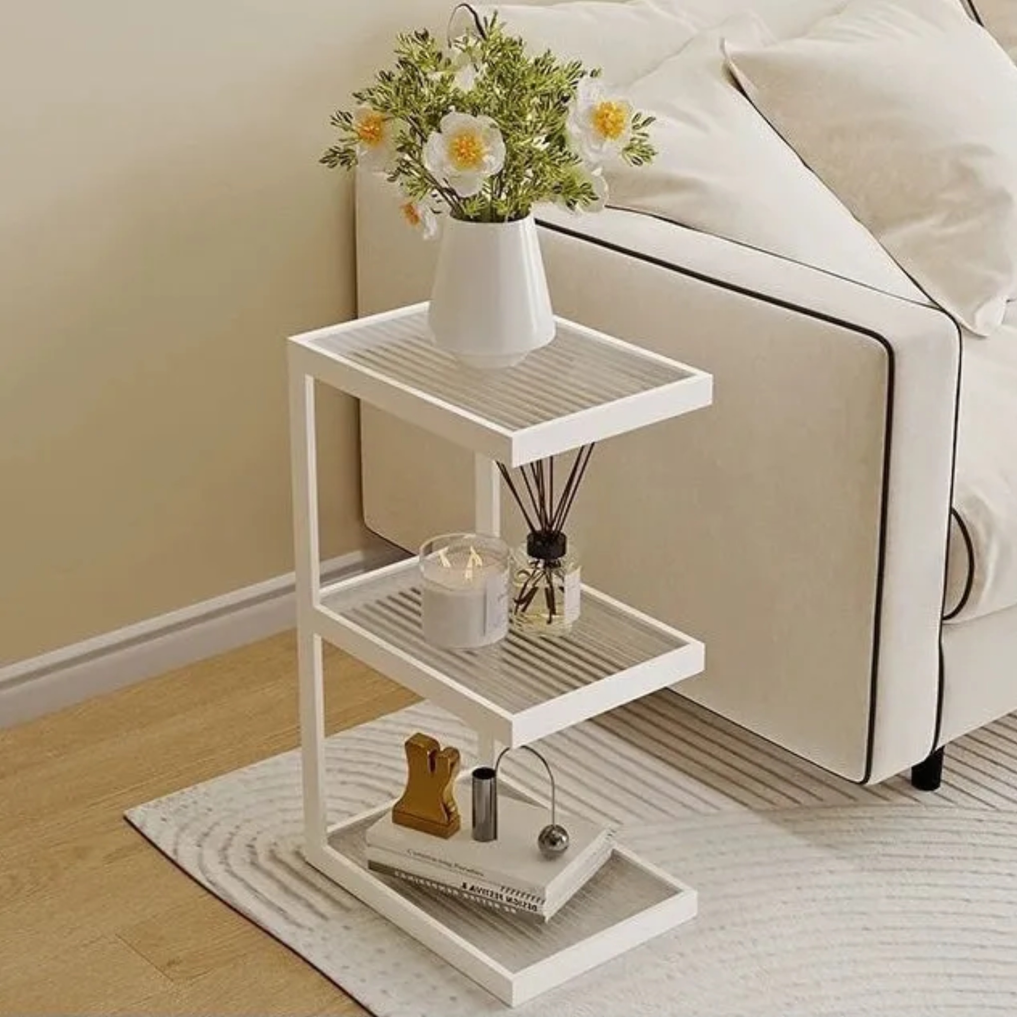 Lighom minimalist multi-tier iron end & side tables — 3-Tier / Milky White