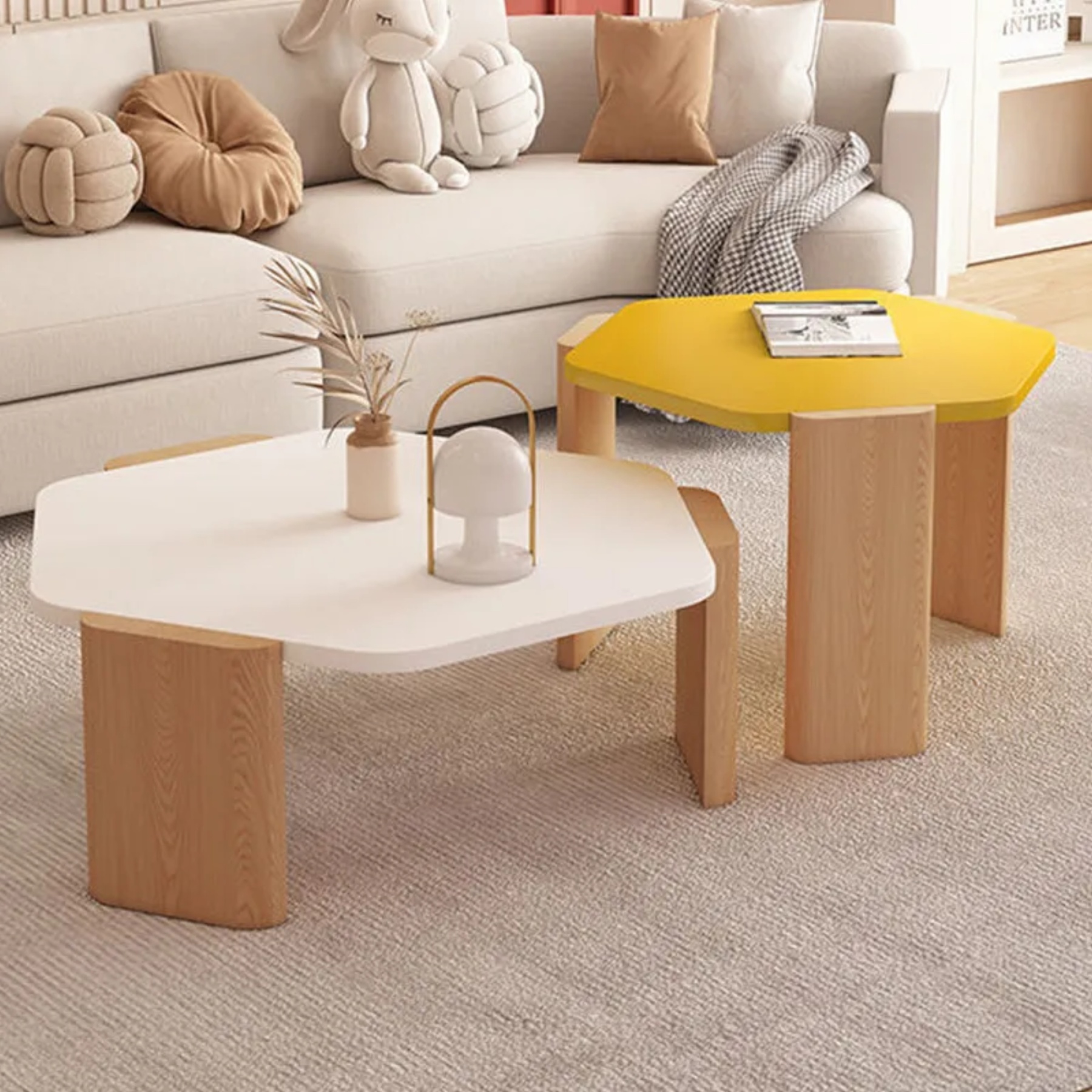 Lighom creative end hexagonal gray end & side tables — 19.7" H x 19.7" Dia / White