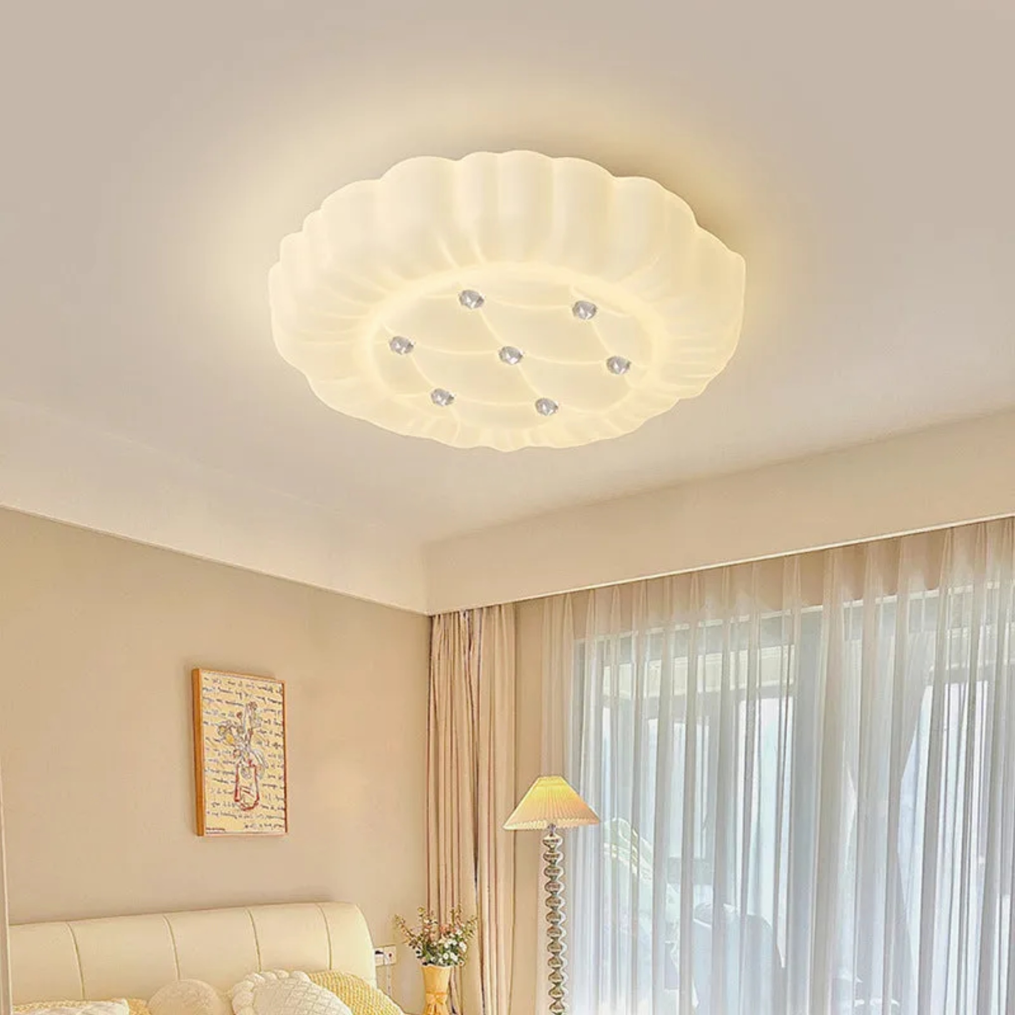 Geometric iron flush mount lighting for bedroom — Round / 110V-120V (US/CA)