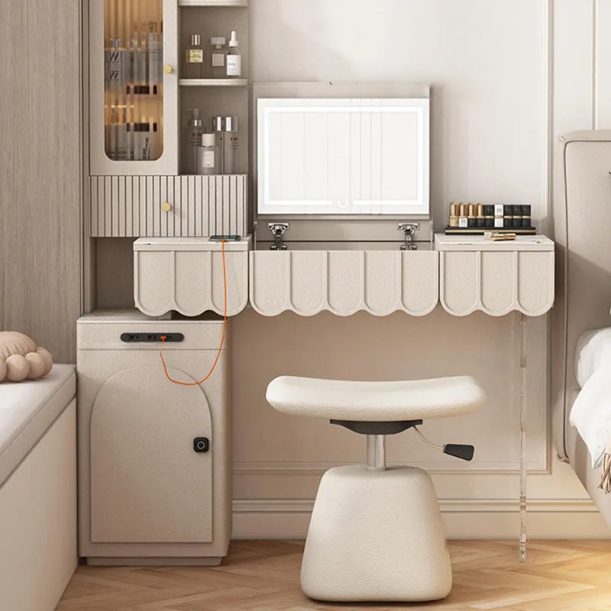 Minimalist vanity height-adjustable wood vanity stools