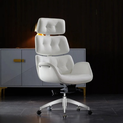 Lighom luxury segmented-back desk natural office chairs in leather — Genuine Leather / White