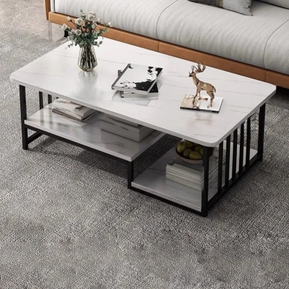 White marble 2-tier rectangular coffee tables - minimalist — Black