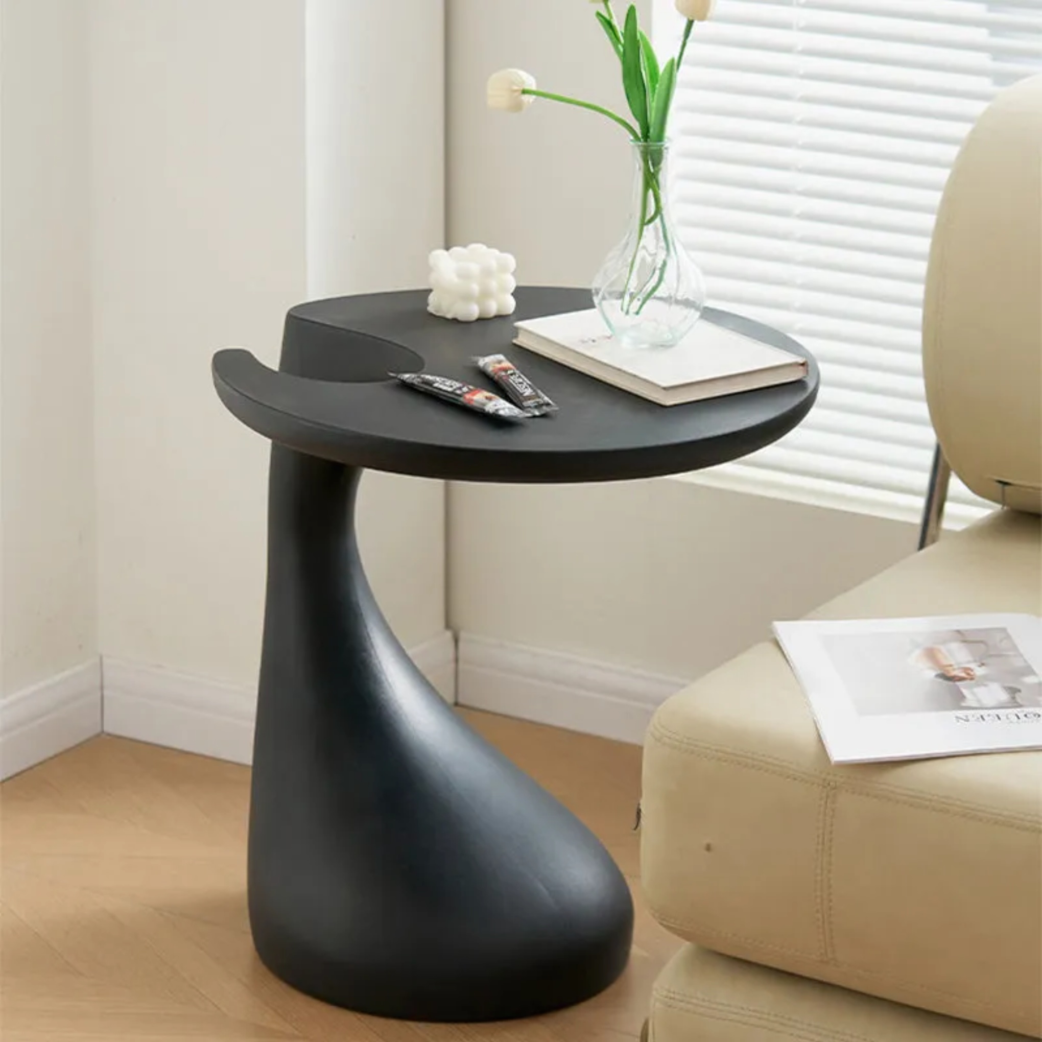 Creative dolphin-curve black end & side tables