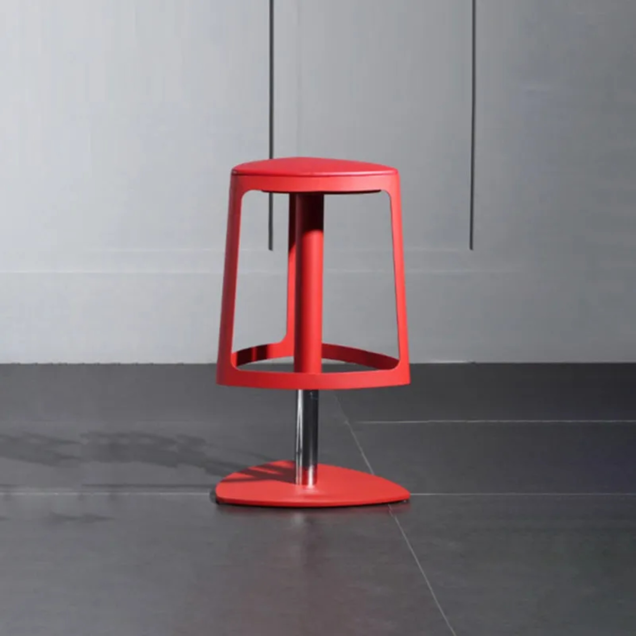 Red iron triangle bar & counter stools - minimalist