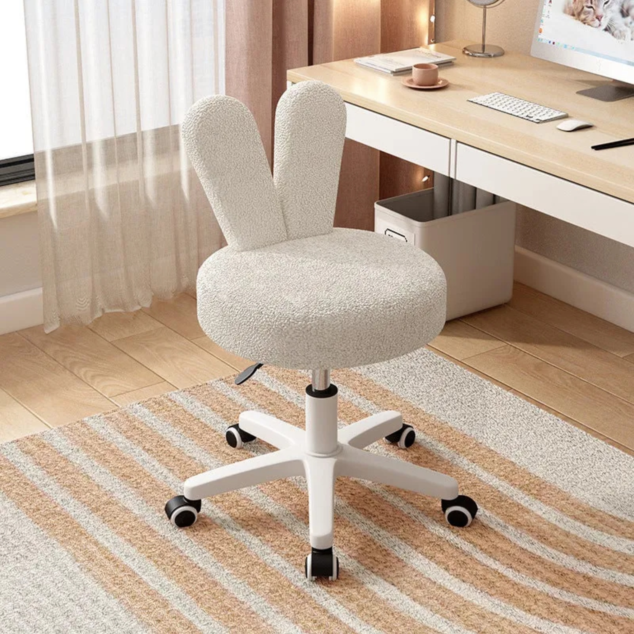 Creative round rabbit-back metal vanity stools — White