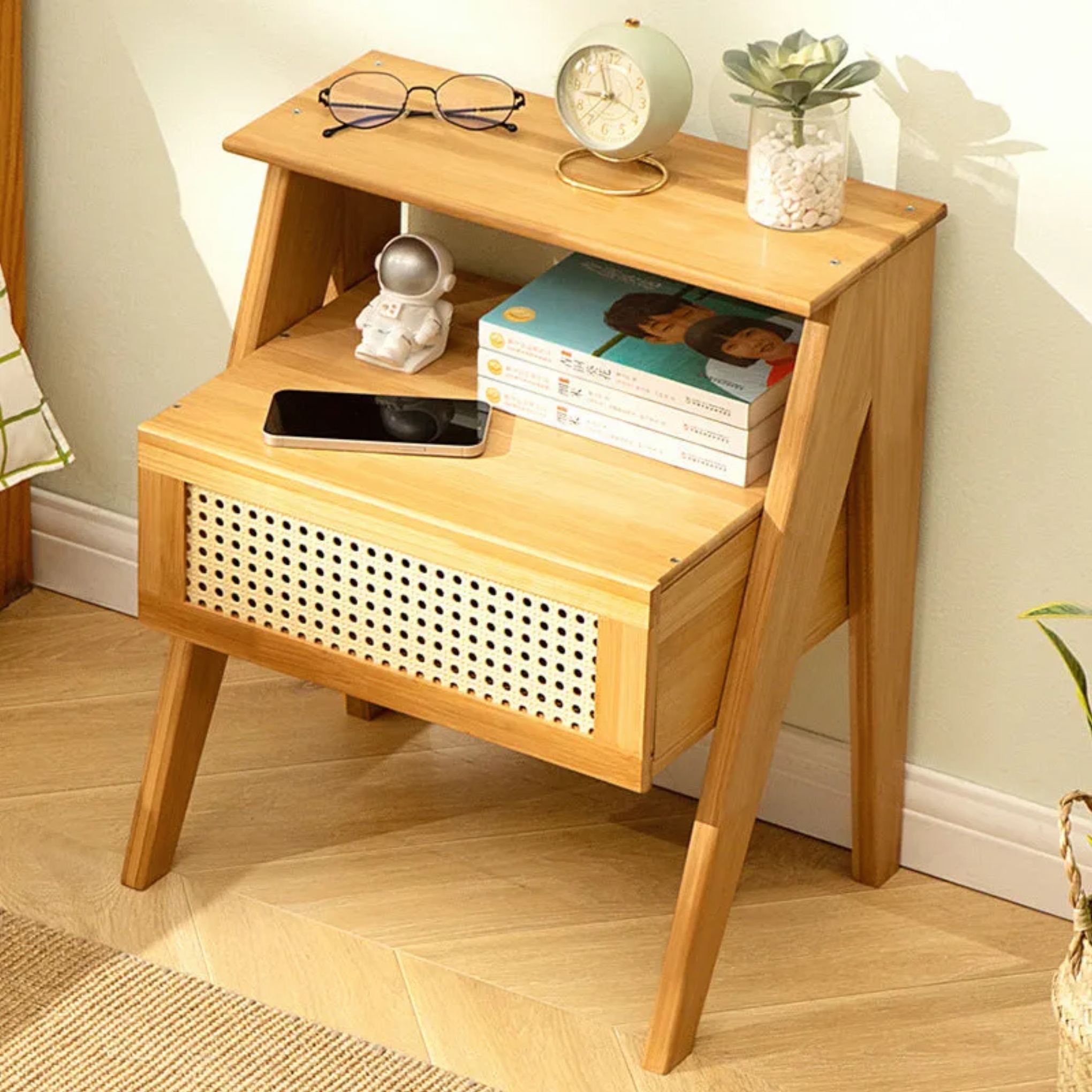Lighom rectangular end wood end & side tables for living room