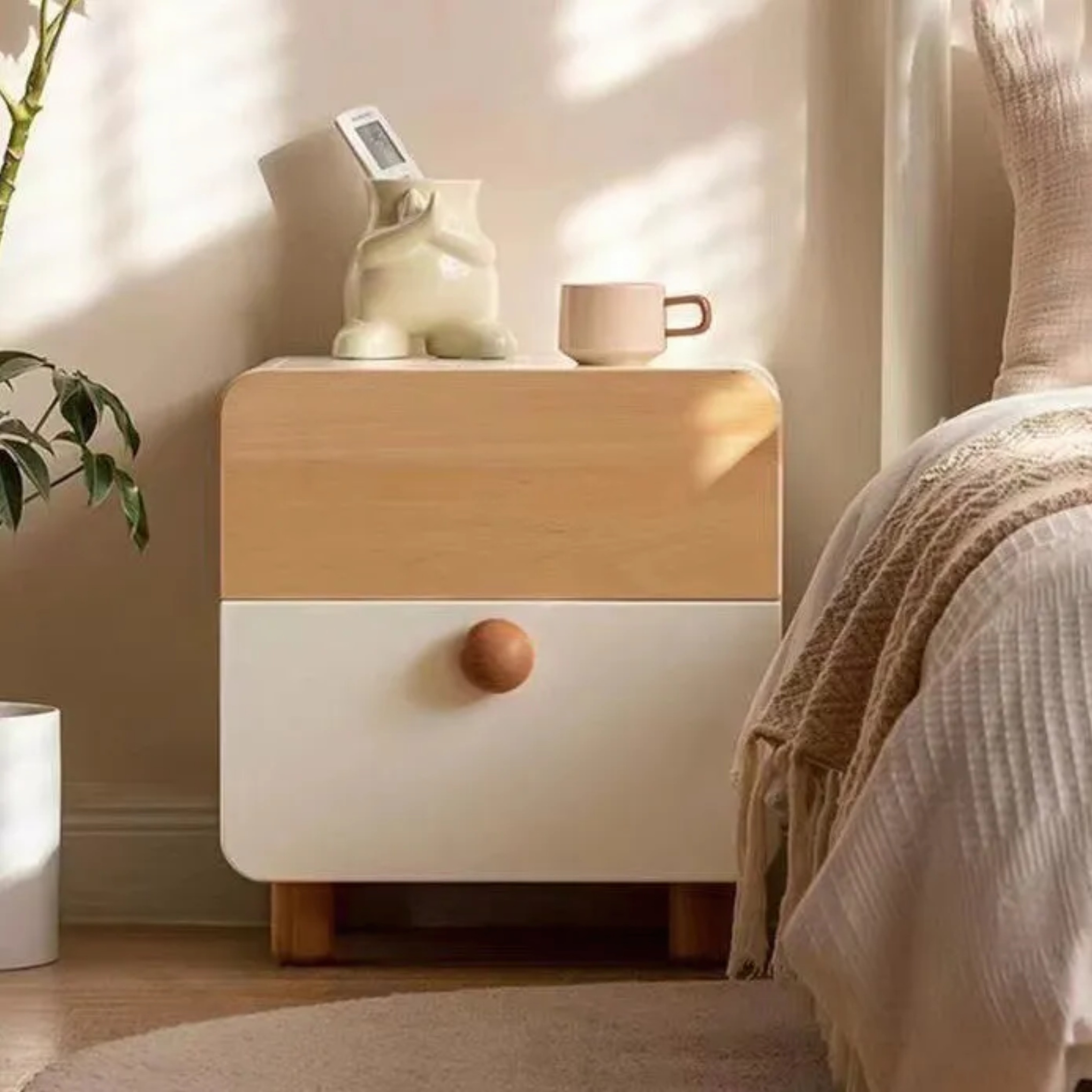 Lighom minimalist solid 2-drawer wood nightstands in wood metal glass