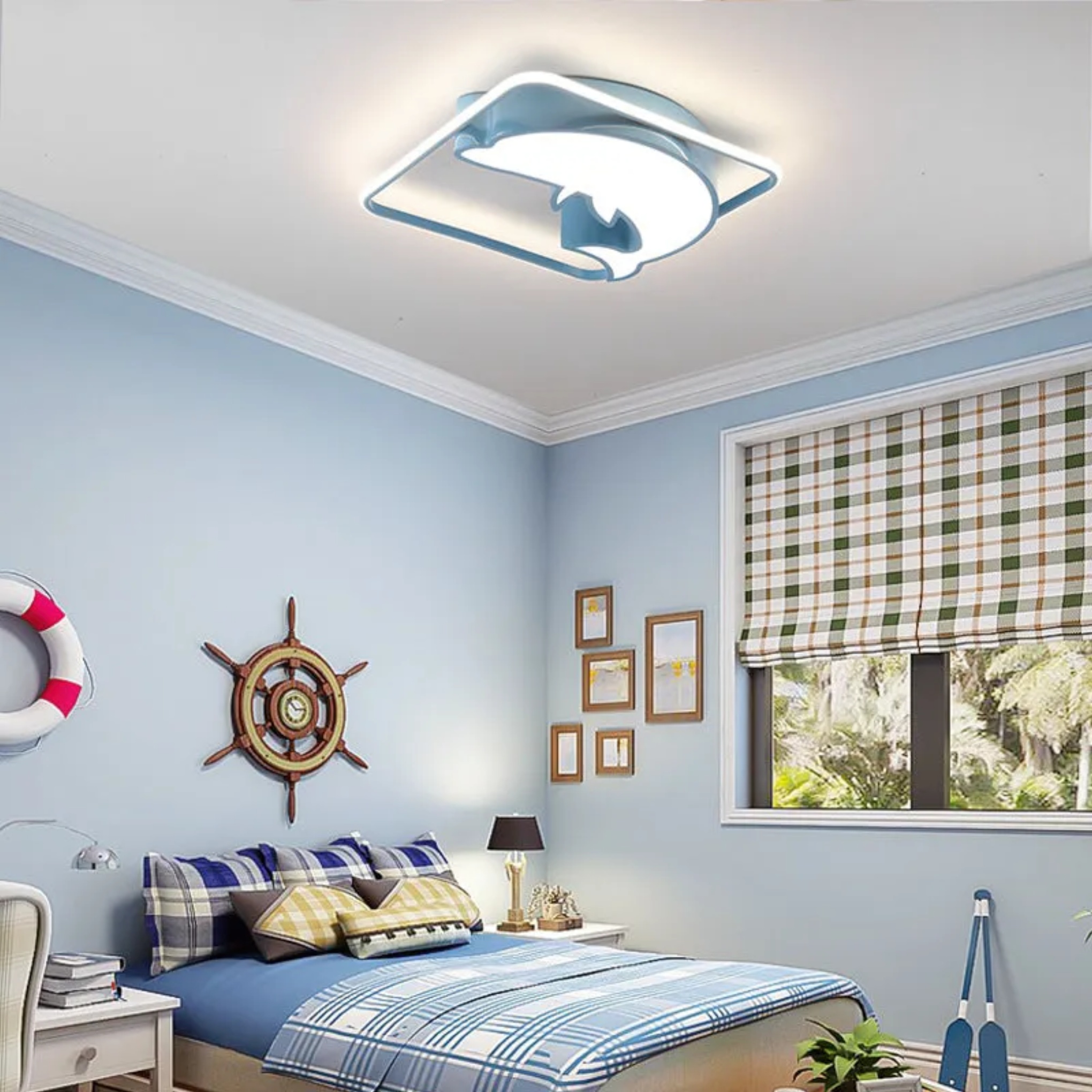 Blue creative square dolphin flush mount lighting — 110V-120V (US/CA