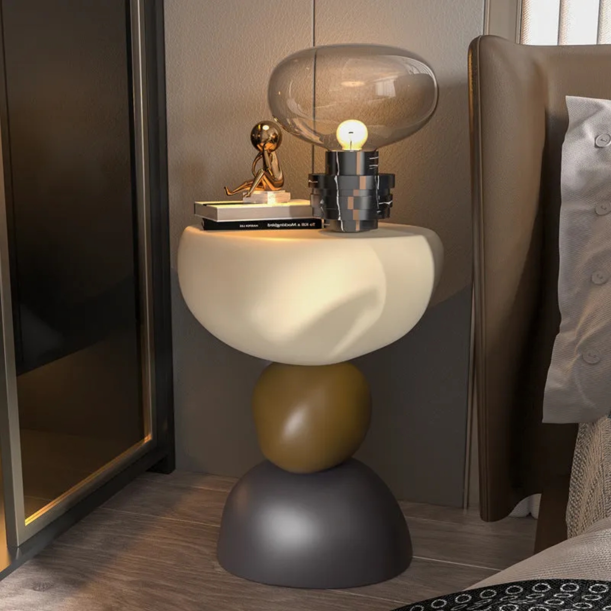 Creative stacking oval end & side tables in stone wood