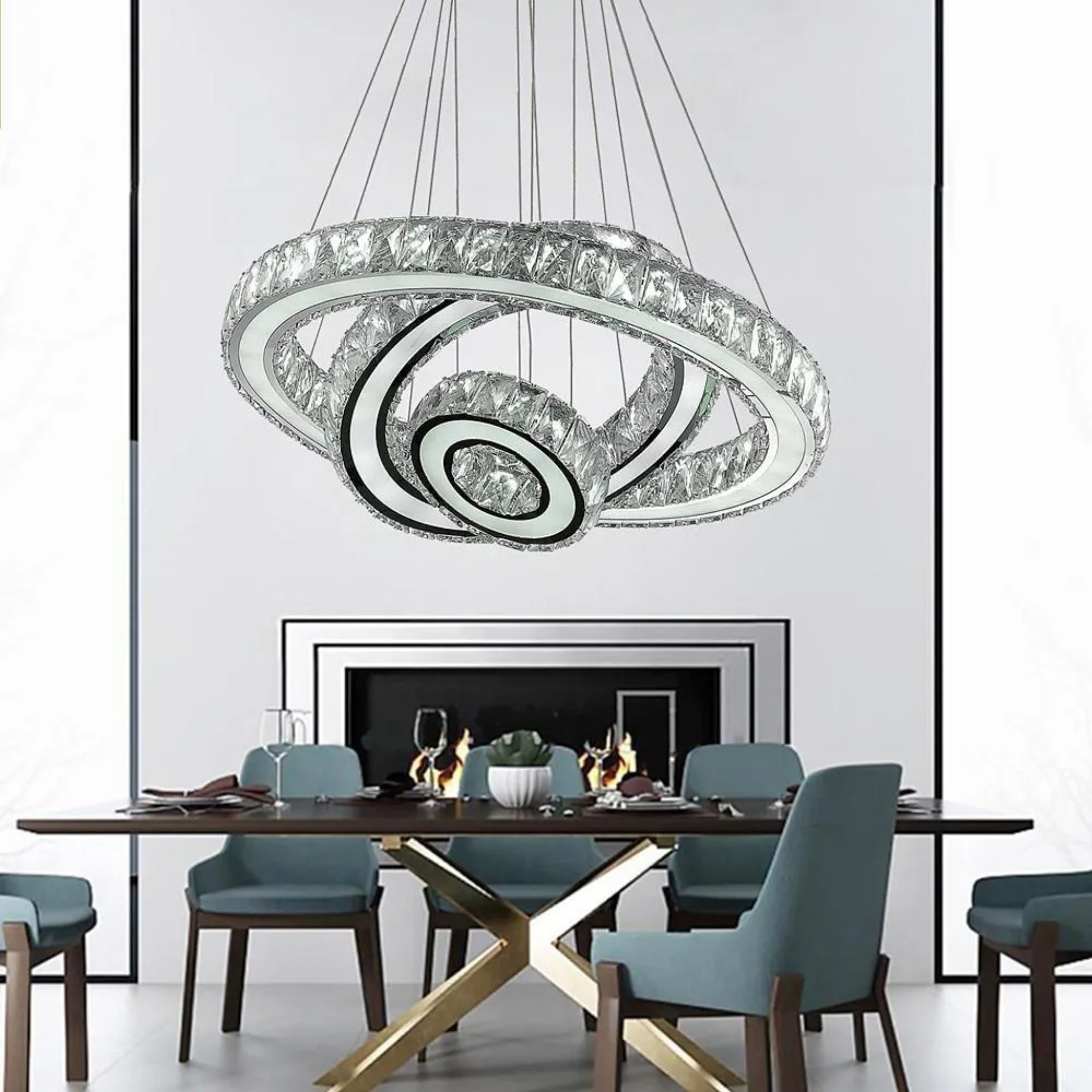White crystal three-ring plated chandeliers - modern — Warm White (3000K)