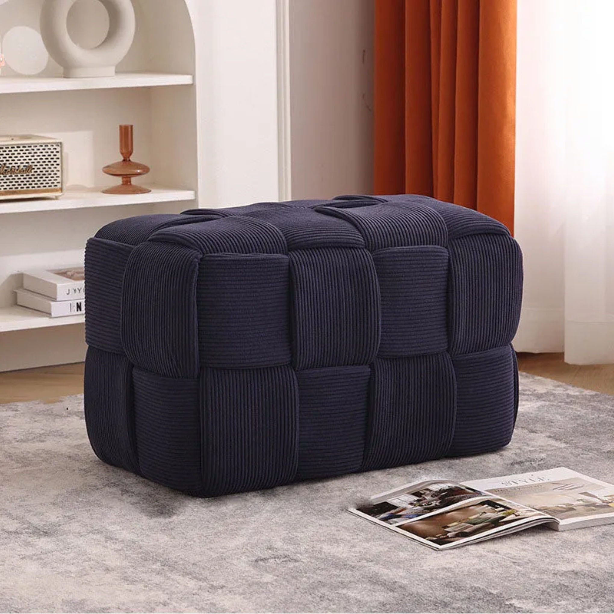 Solid backless wood accent chairs for living room — Navy Blue
