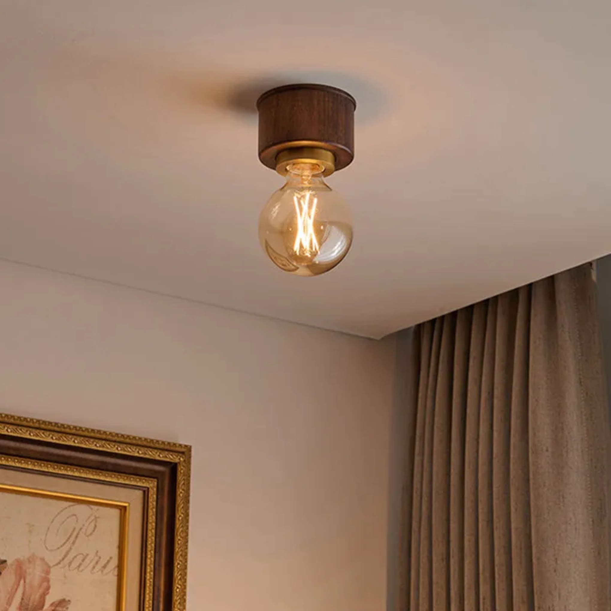 Walnut glass dome 1-light semi-flush mount light - minimalist — 110V-120V (US/CA)