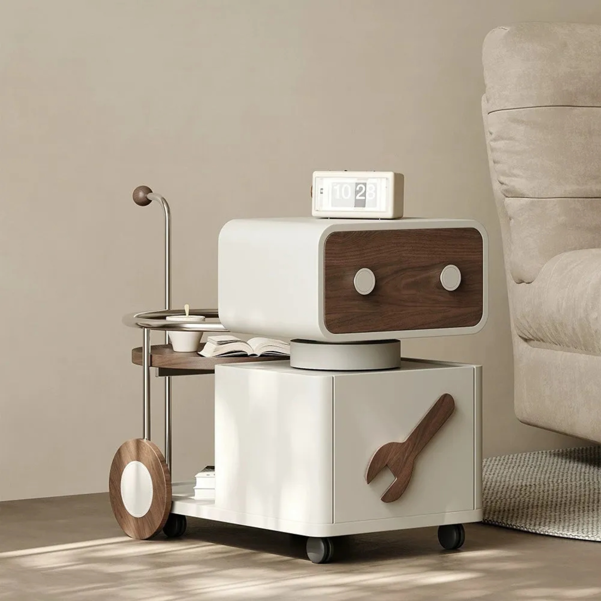 Creative robot rotatable walnut end & side tables