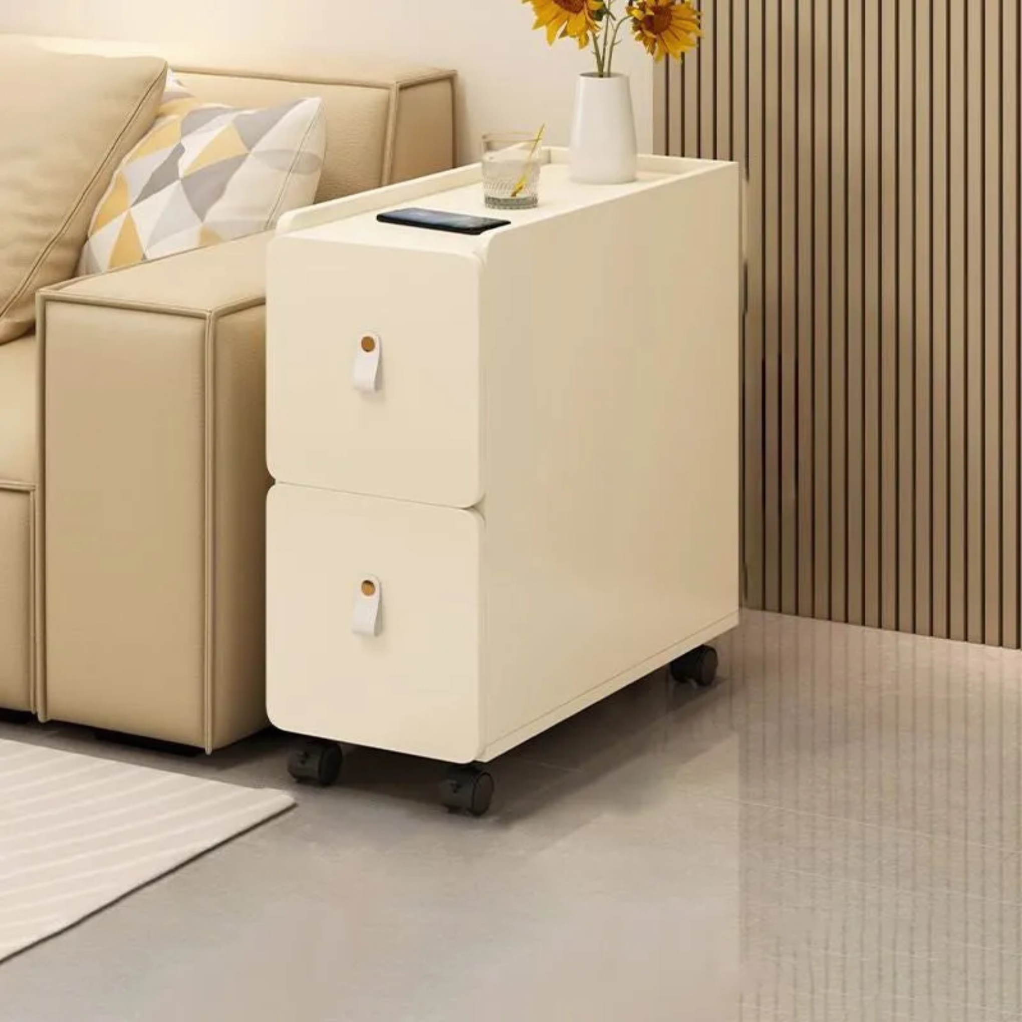 Lighom 2-drawer end wood glass end & side tables for bedroom