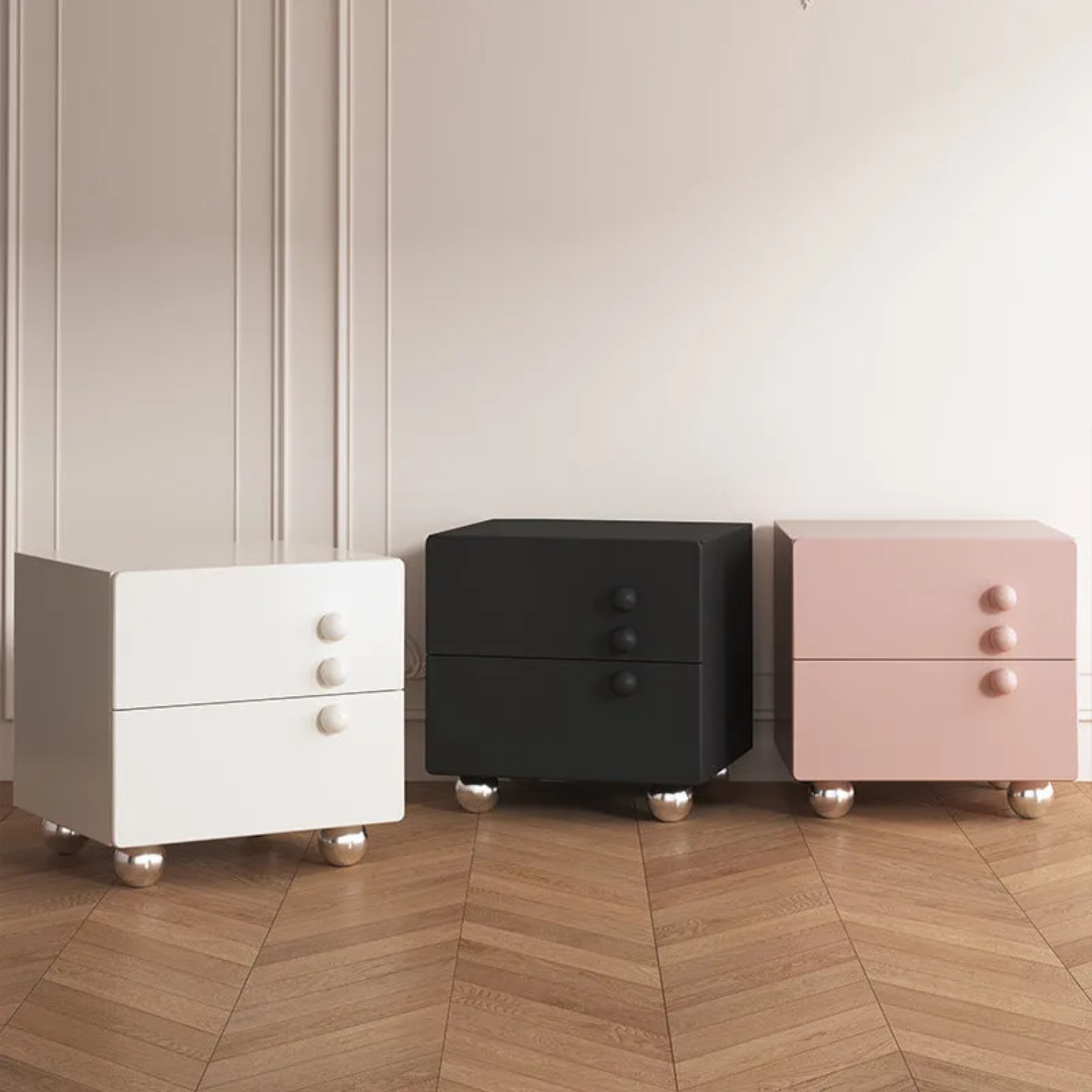 Creative orb 2-drawer wood nightstands — 11.81" L x 15.75" W x 18.9" H / White