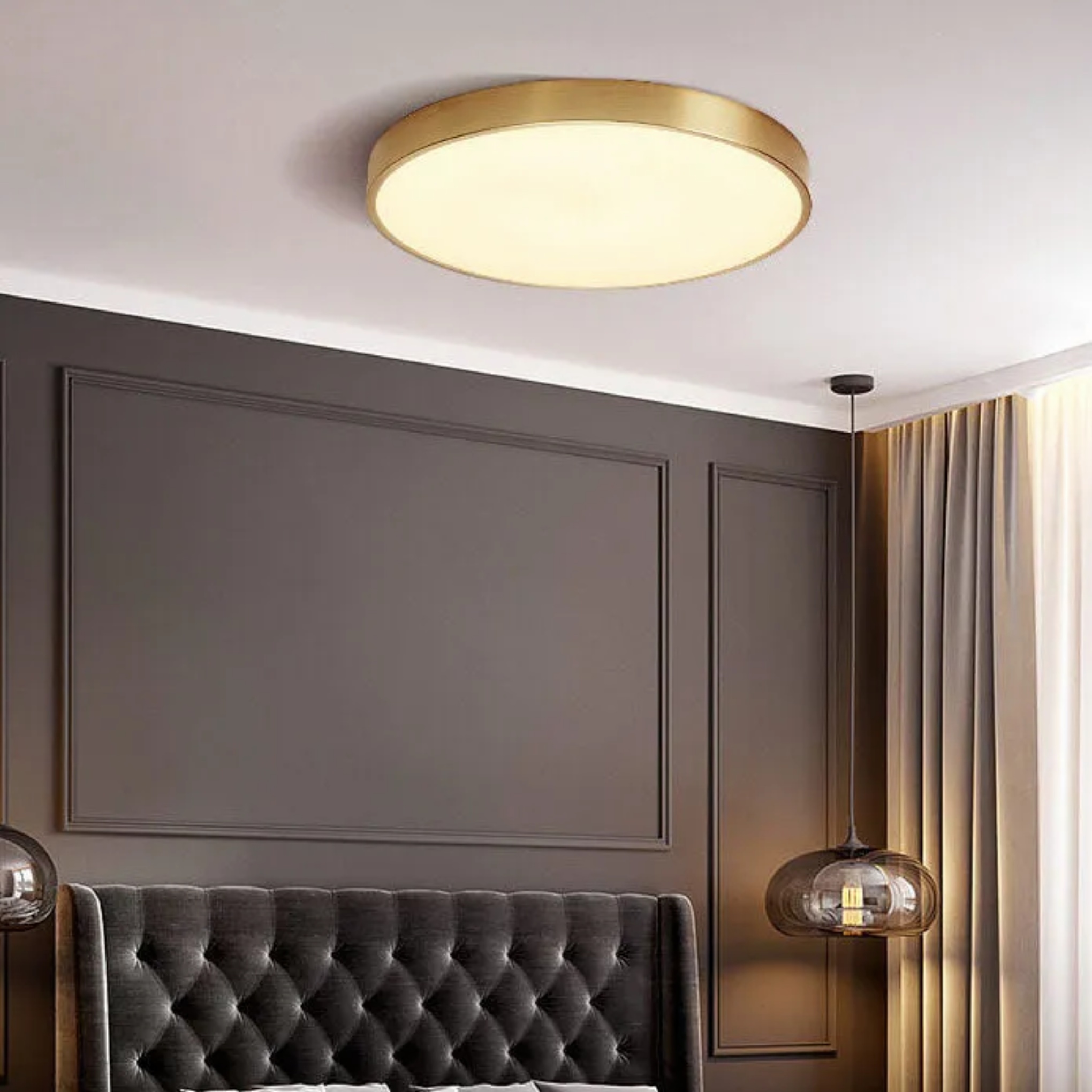 Minimalist ultra-thin copper flush mount lighting — 11.81" H x 11.81" Dia / Warm White (3000K)