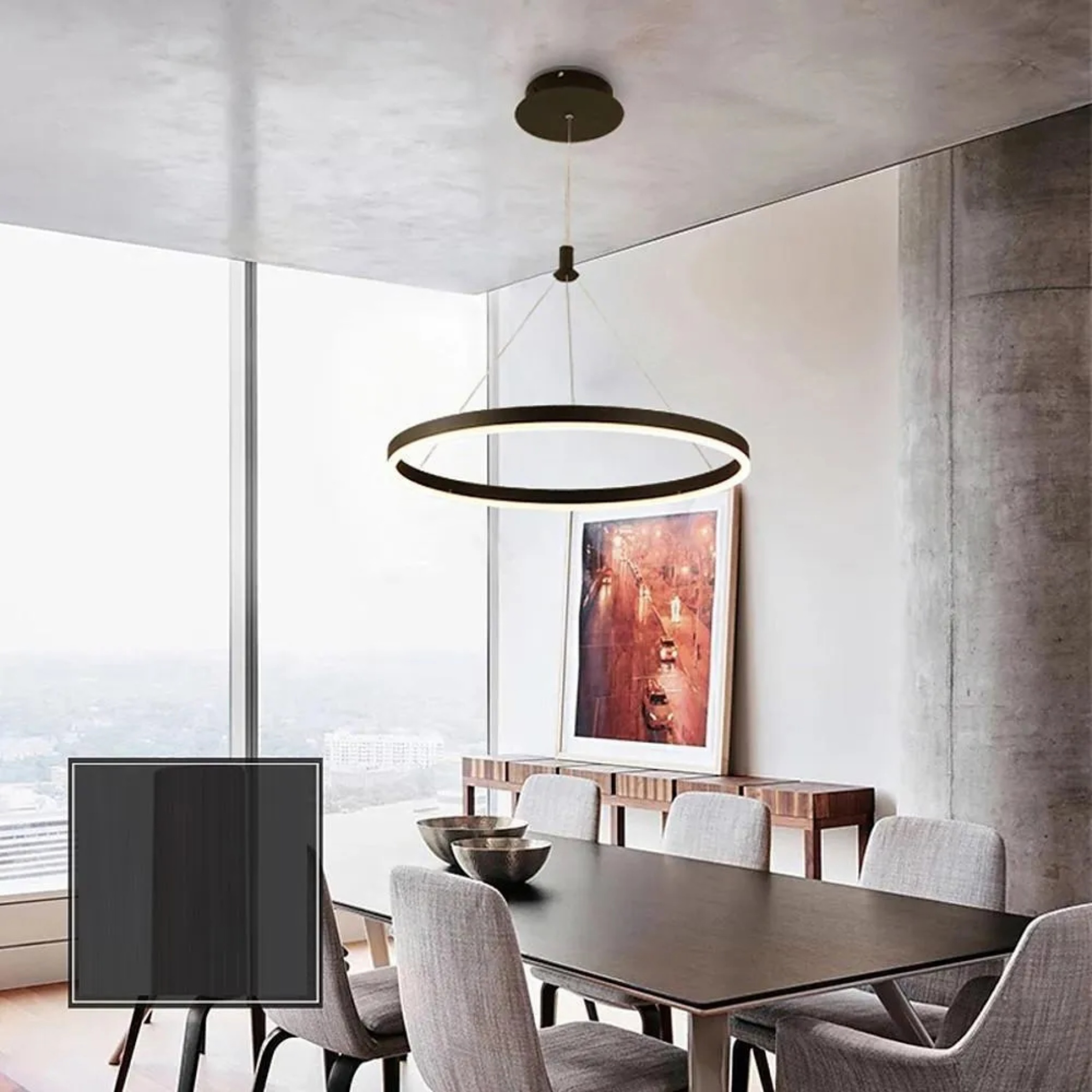 Modern corona circle black pendant lighting in synthetic — 2" H x 12" Dia / Warm White (3000K)
