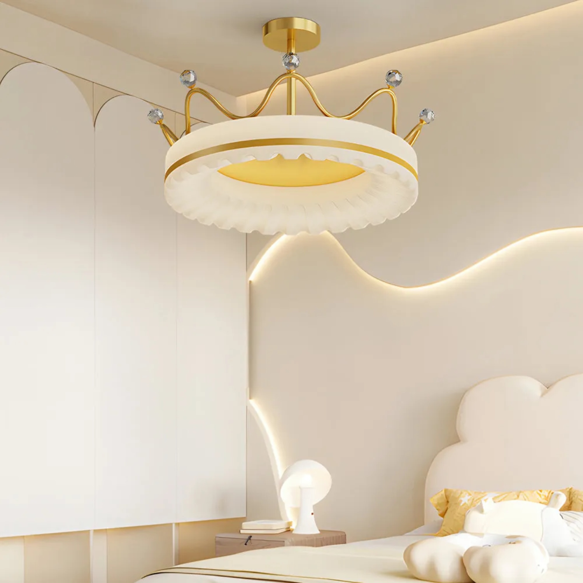 Crown synthetic pendant lighting for bedroom — Brushed Gold