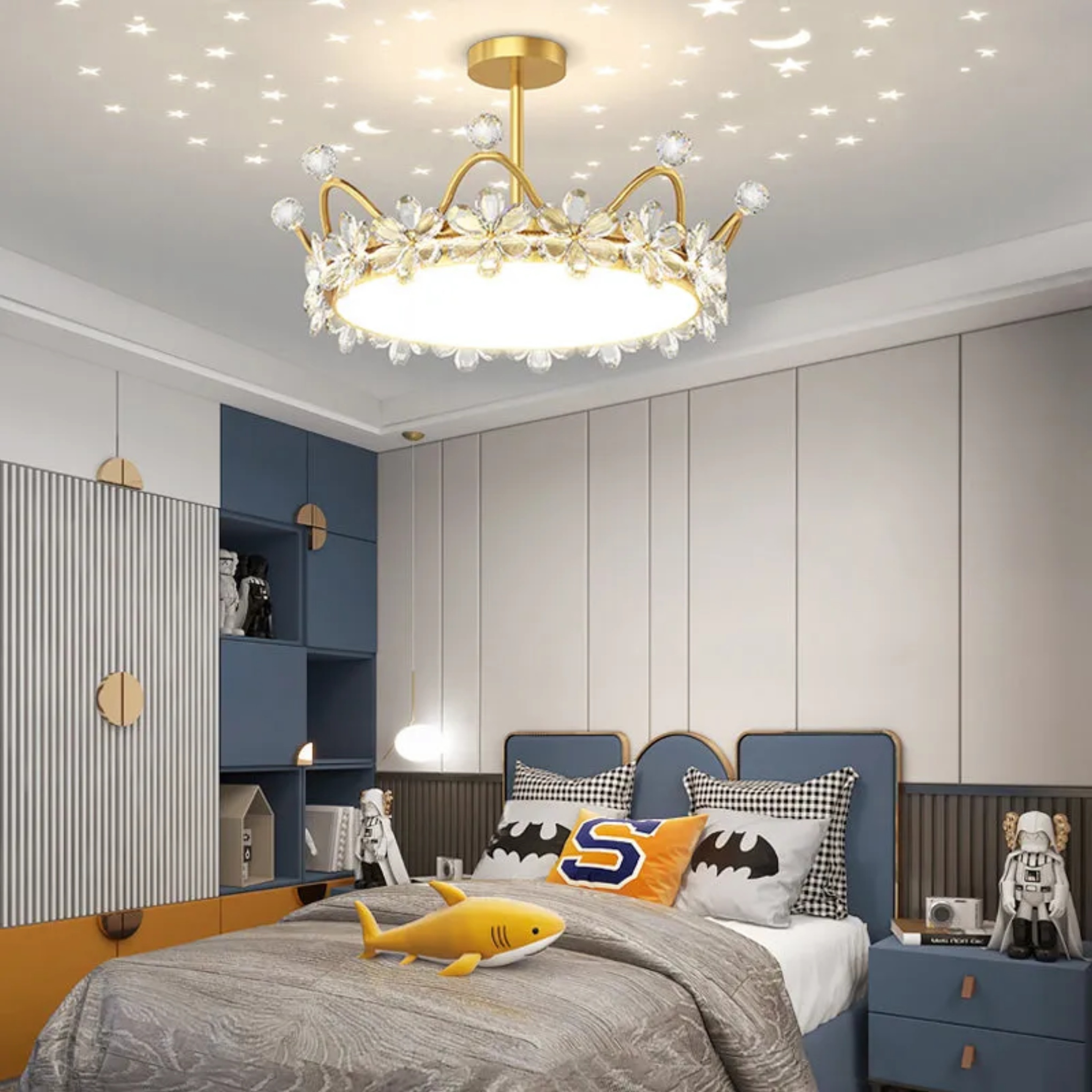 Modern projection crown gold semi-flush mount light, Lighom — 13.8" H x 17.7" Dia / Ordinary