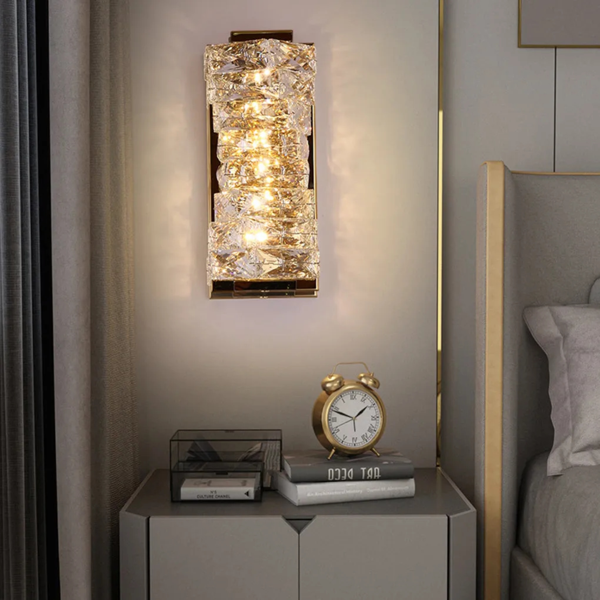 Lighom 3-step crystal led wall lights for hallway — 10.2" H / Polished Chrome