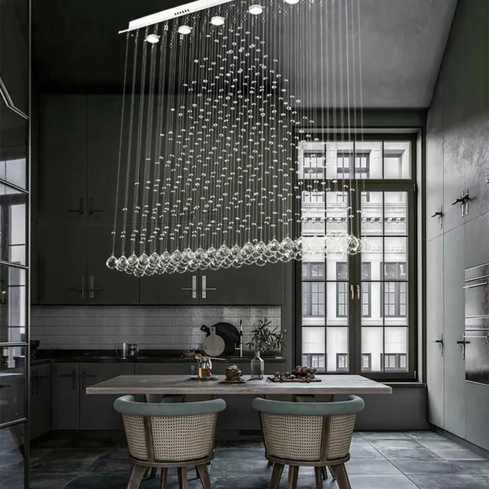 Chrome crystal chandeliers for hallway, Lighom — Warm White (3000K)
