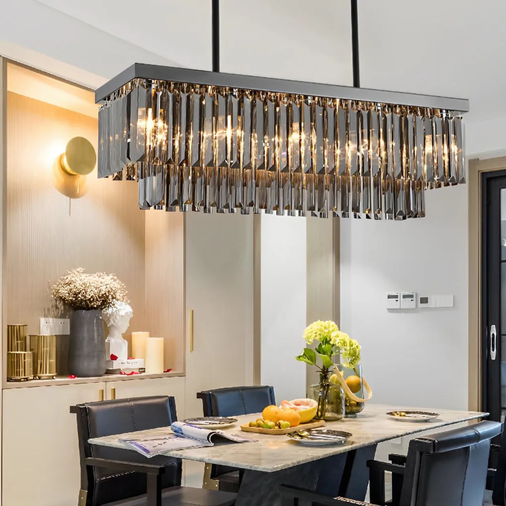 Modern smoke chandeliers in crystal — 31" L x 10" W x 31" H