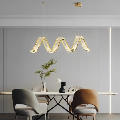 Minimalist wave black crystal pendant lighting, Lighom — Brushed Gold
