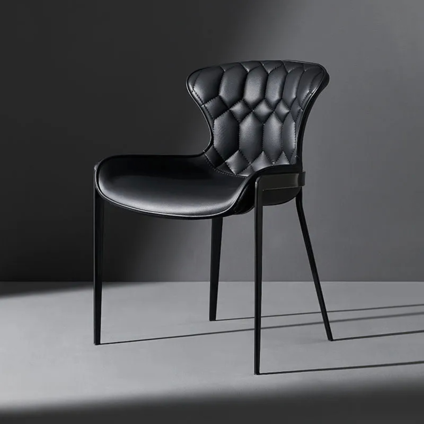 Minimalist back curved dining chairs & benches in leather — Black