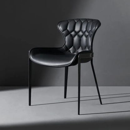 Minimalist back curved dining chairs & benches in leather — Black