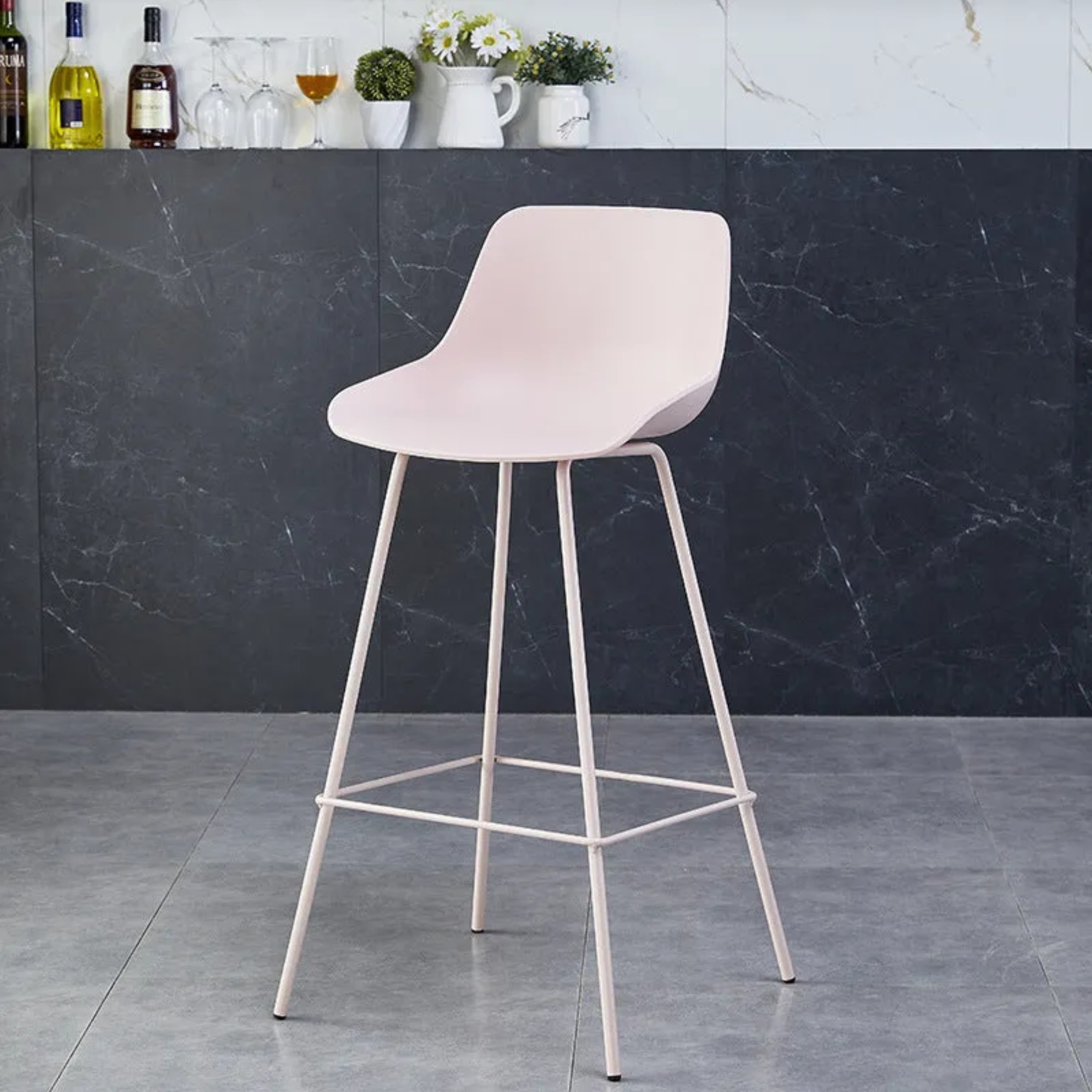 Minimalist curved green bar & counter stools, Lighom — Pink