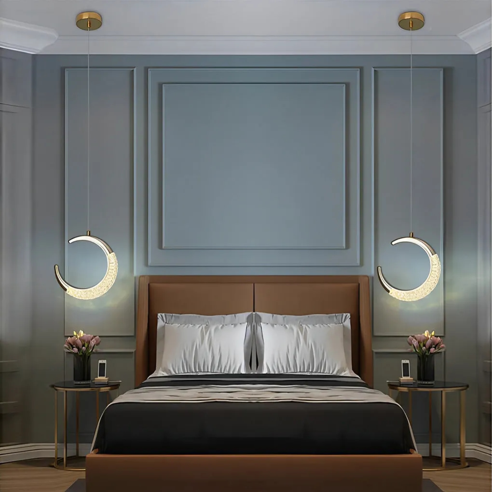 White modern moon plated pendant lighting — Warm White (3000K) / 1-Light