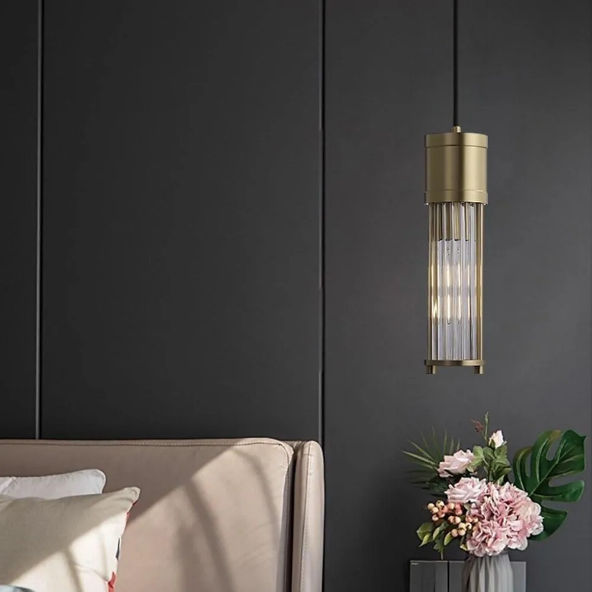 Modern cylinder island brass crystal pendant lighting — Set of 1