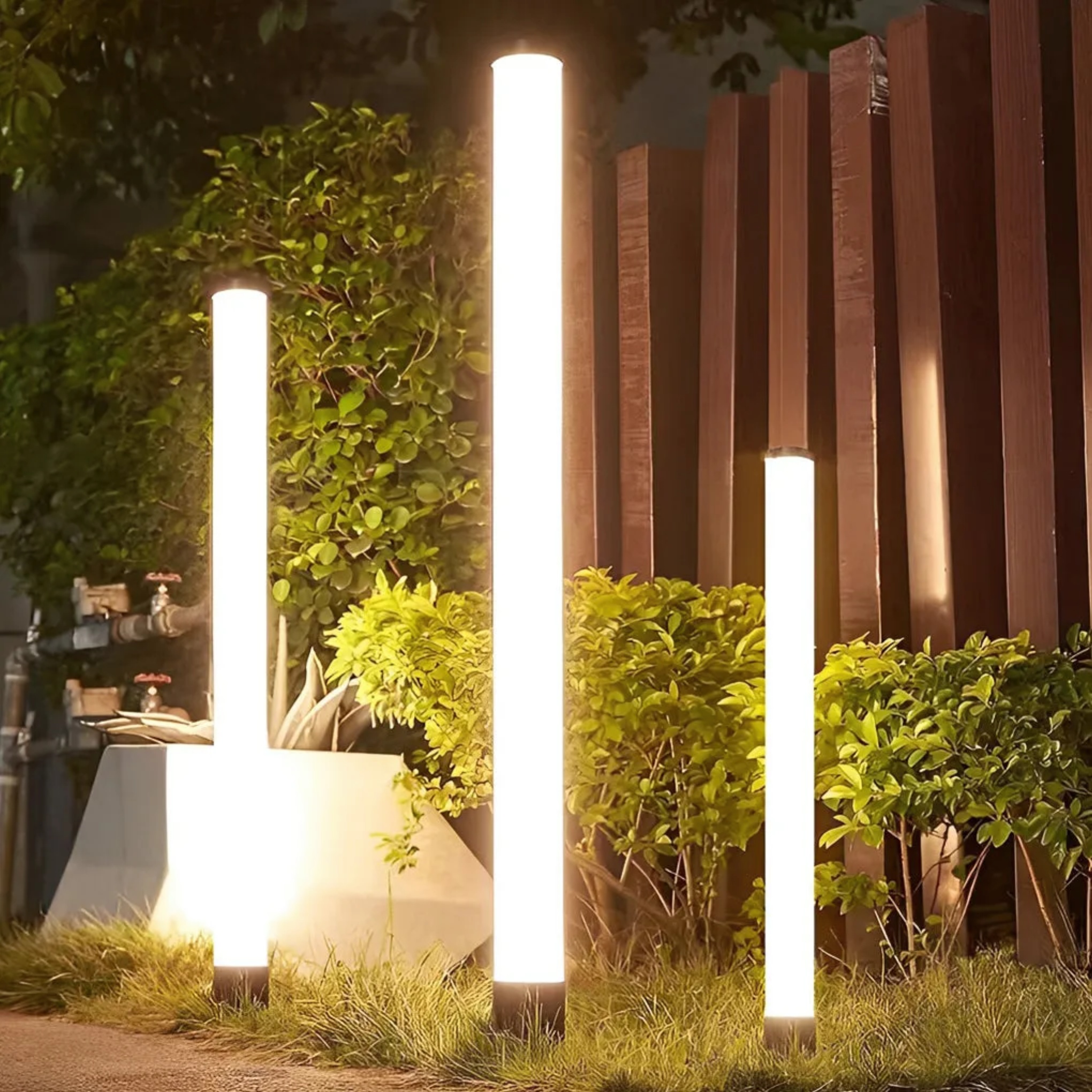 Modern lawn cylindrical black outdoor column light — 23.6"