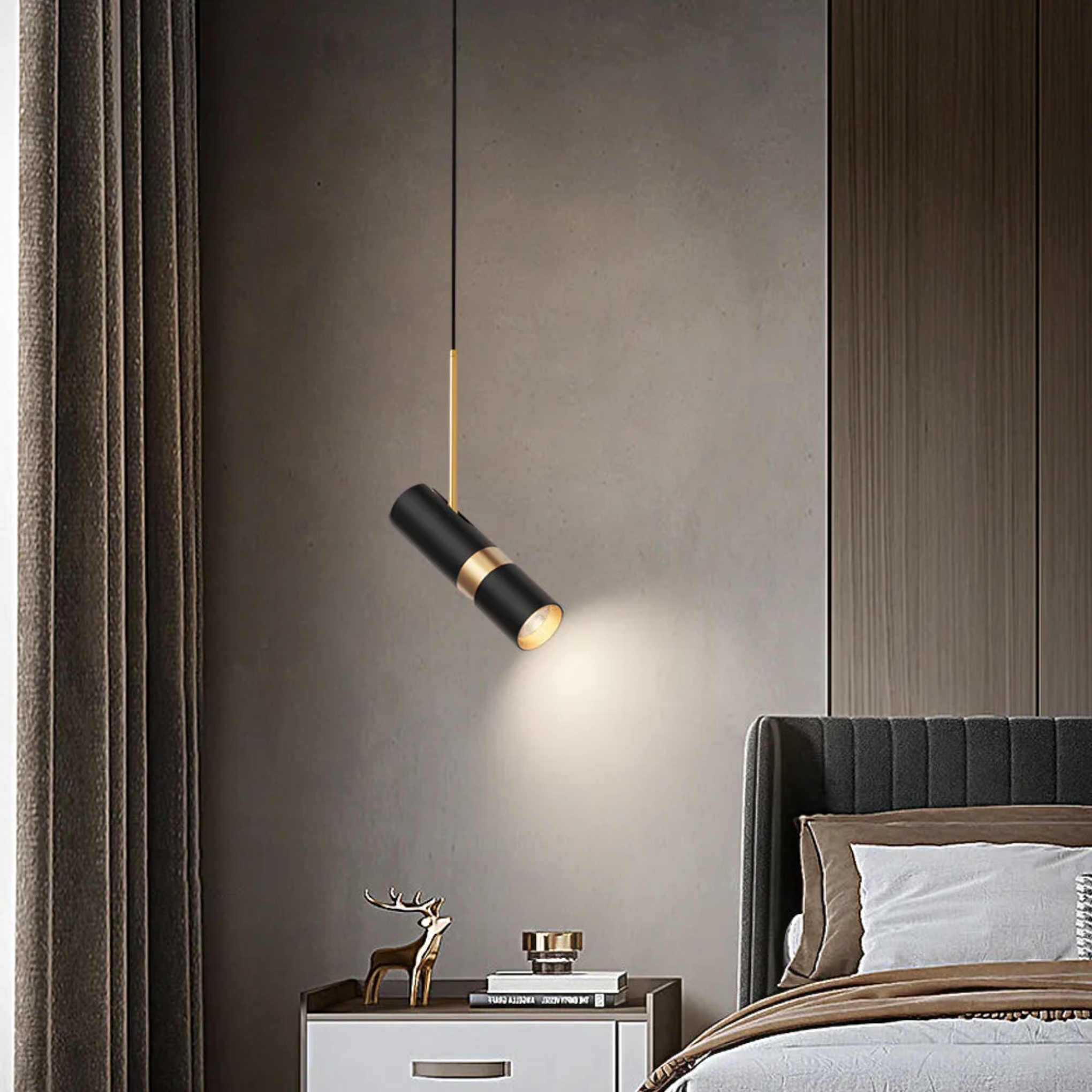 Modern cylindrical black pendant lighting, Lighom — Matte Black