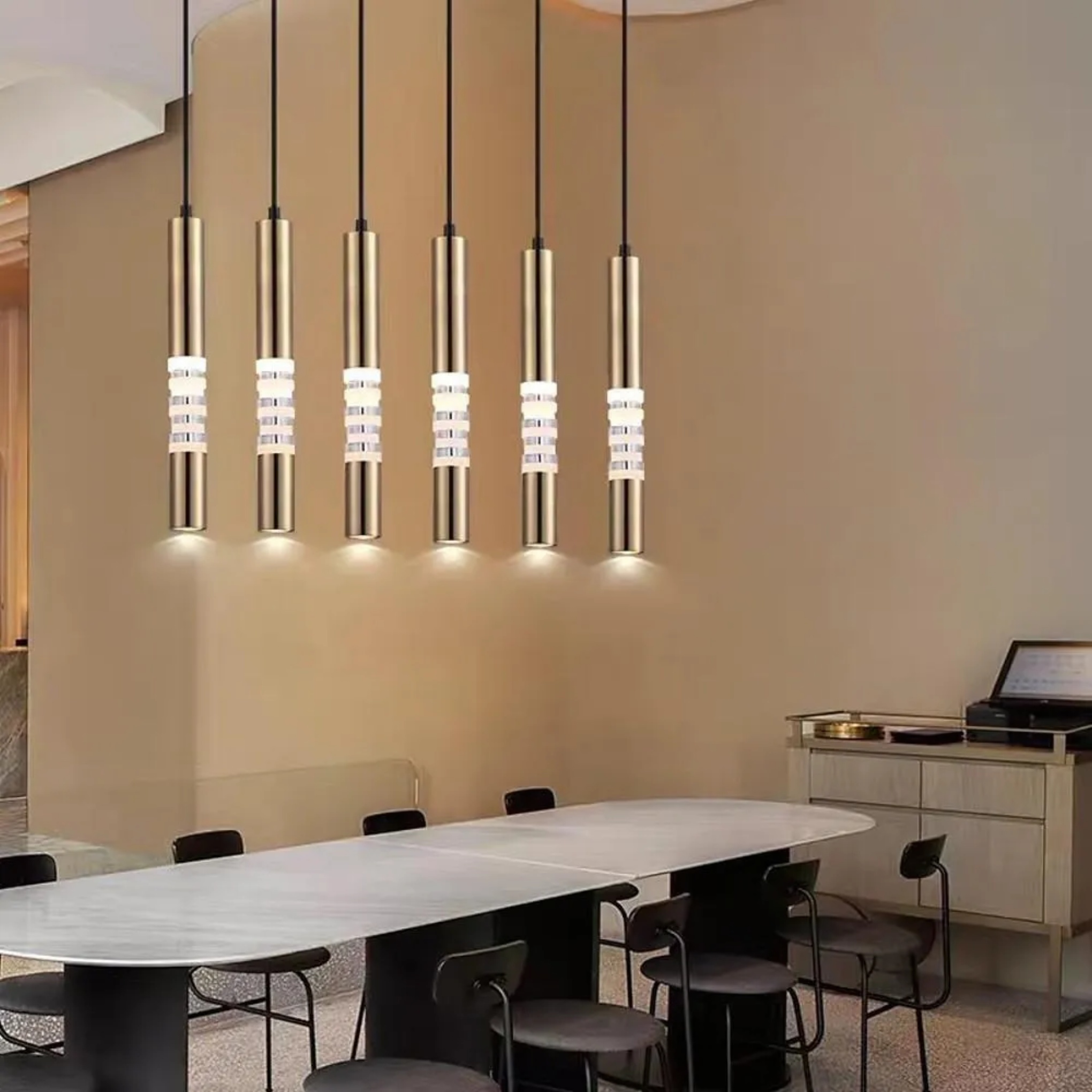 Industrial linear foyer black pendant lighting in metal — Matte Black