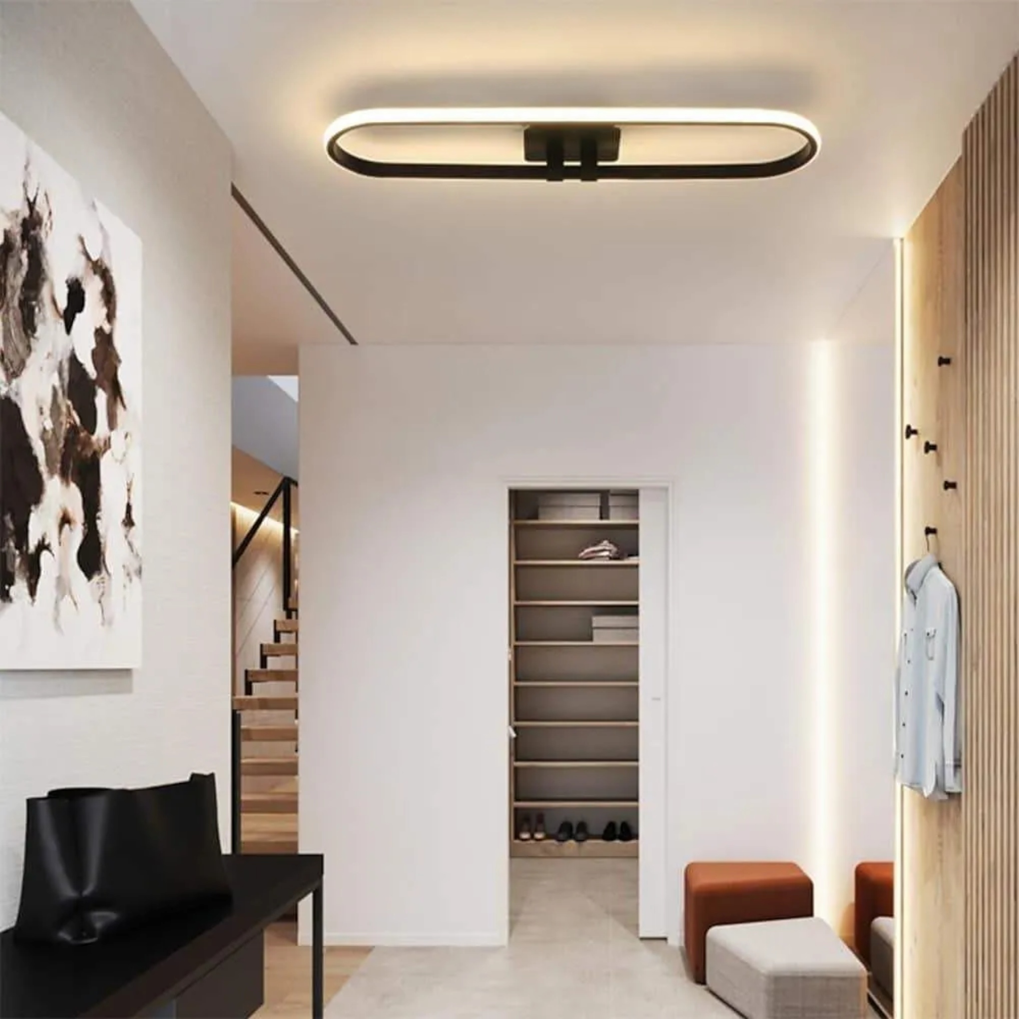 Black synthetic semi-flush mount light - contemporary — Warm White (3000K)