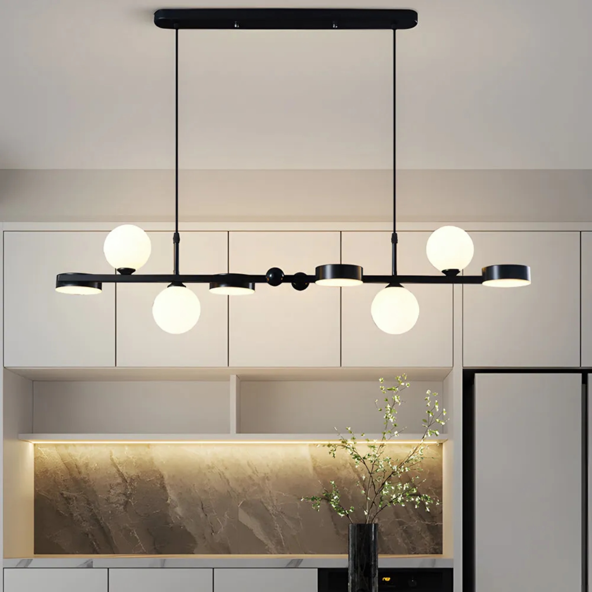 Lighom ball long glass pendant lighting for bedroom or dining room — Matte Black / 6-Light