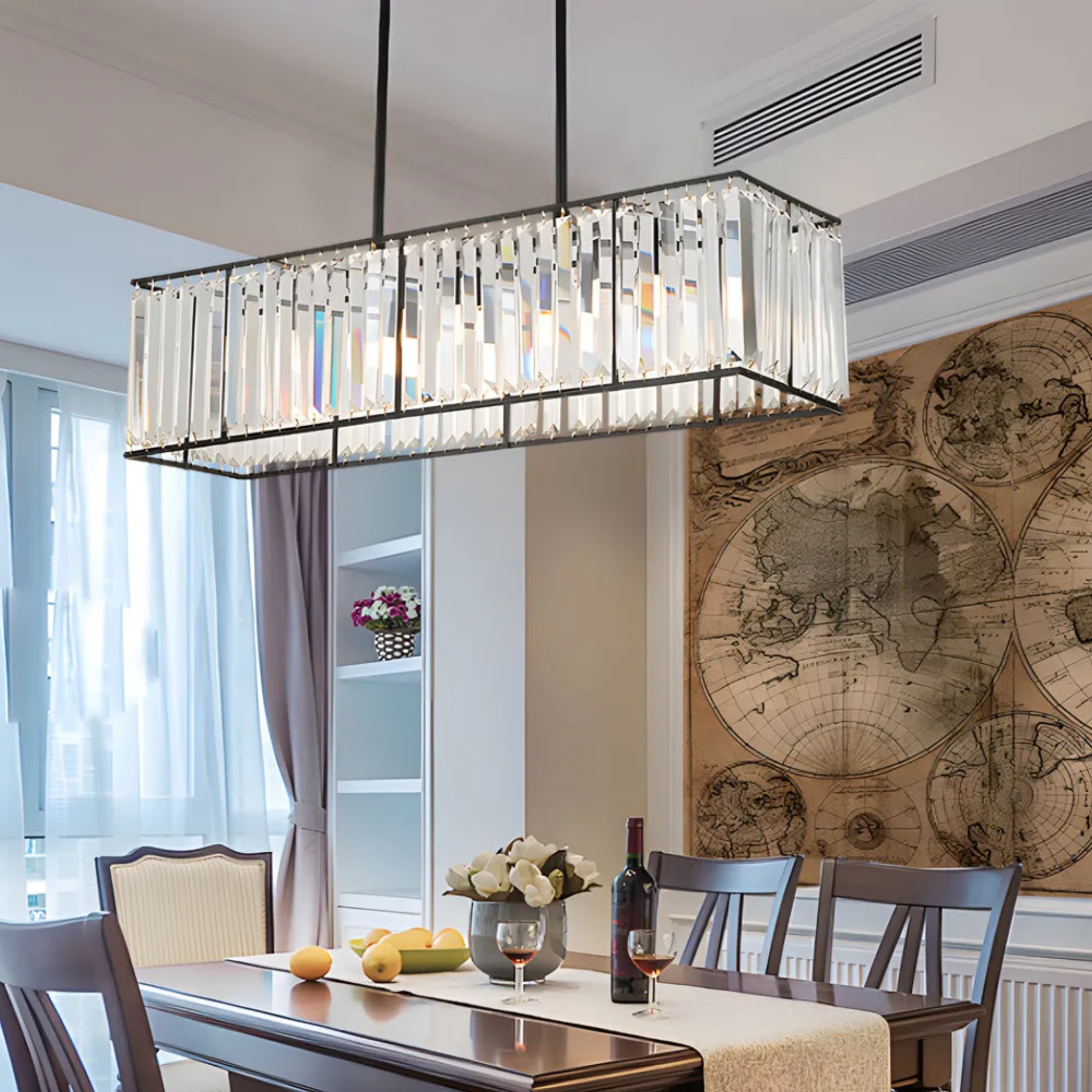 Modern island rectangle black crystal chandeliers, Lighom — Matte Black