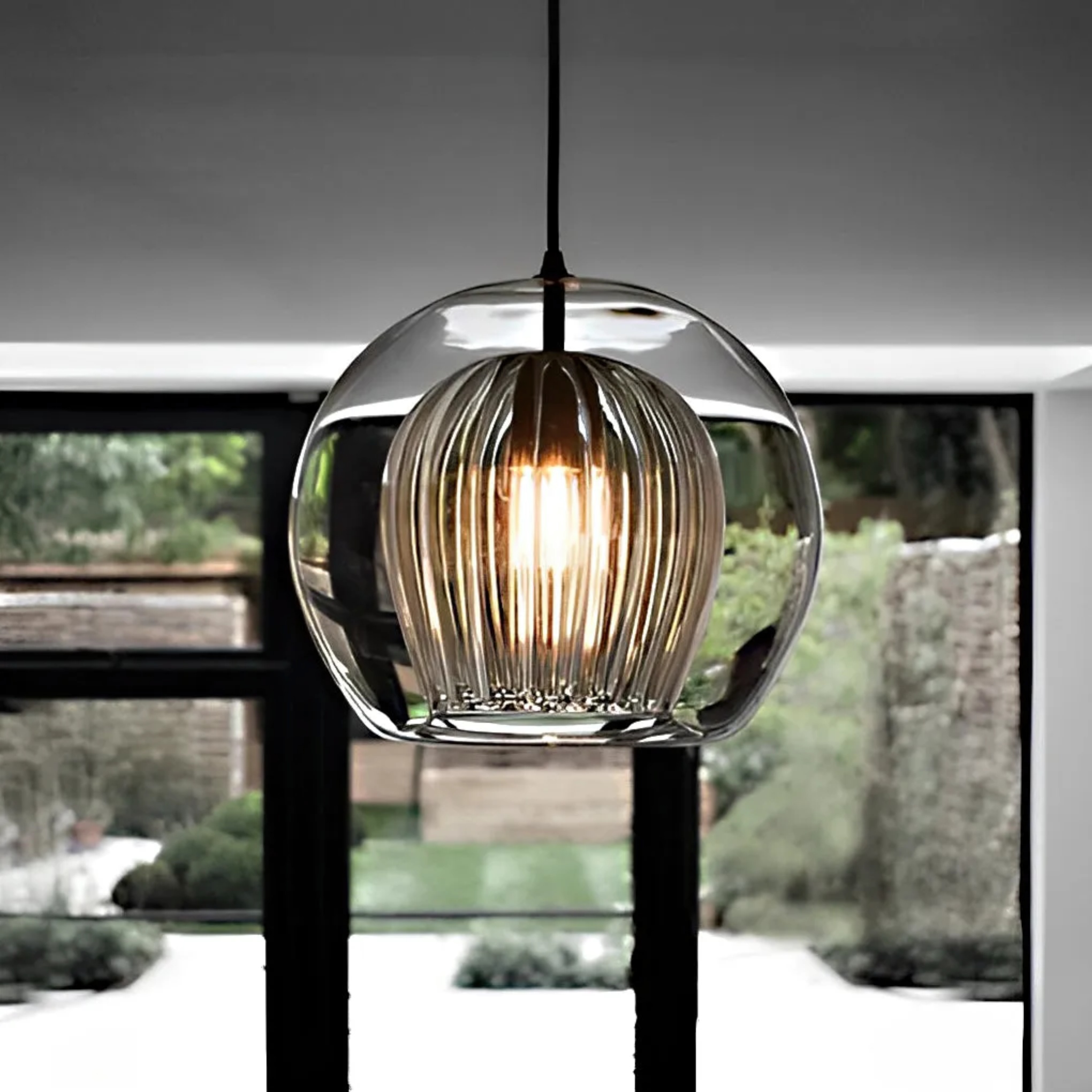 Modern shade double transparent pendant lighting, Lighom — 6" H x 6" Dia