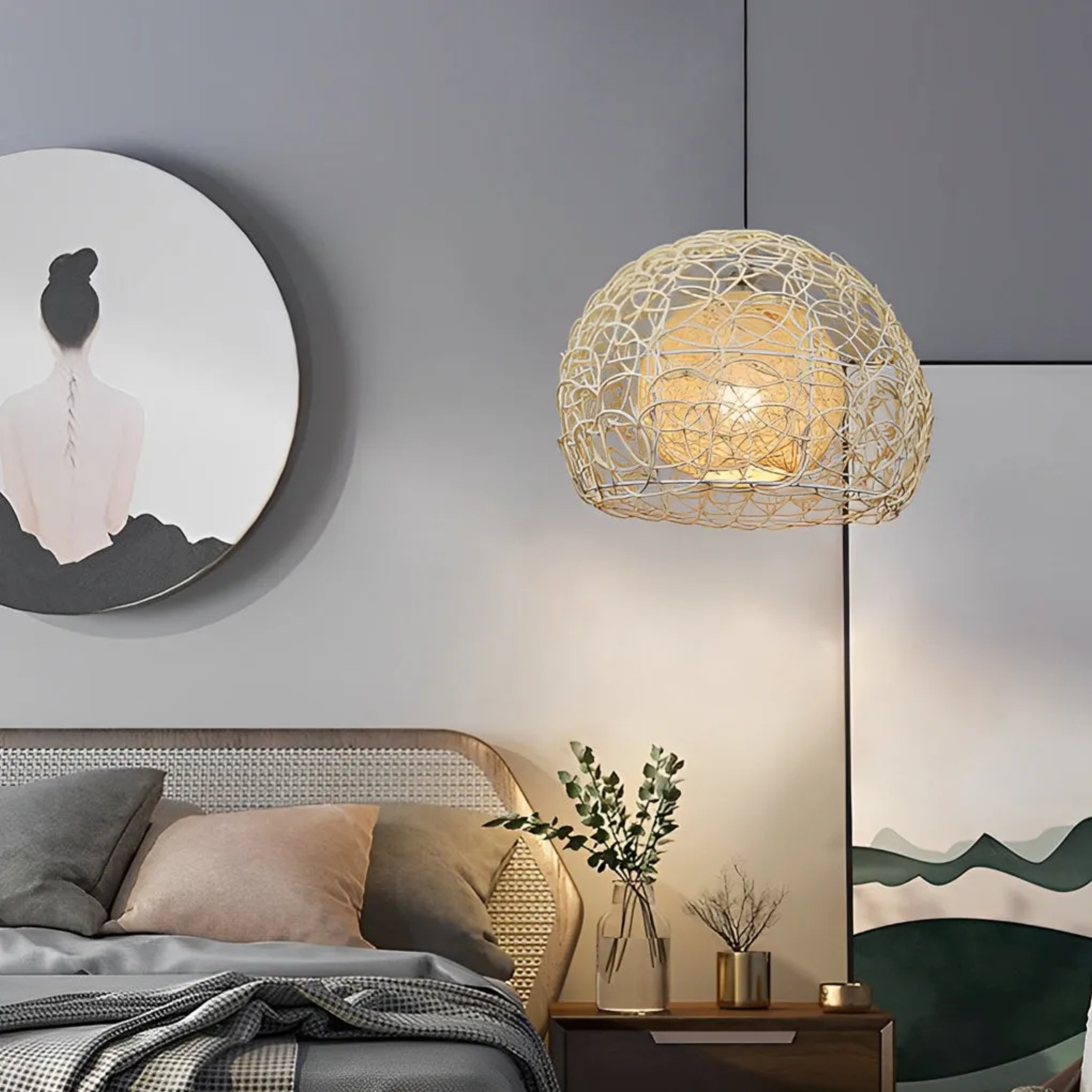 Layer double rattan pendant lighting for dining room — 12" Diameter