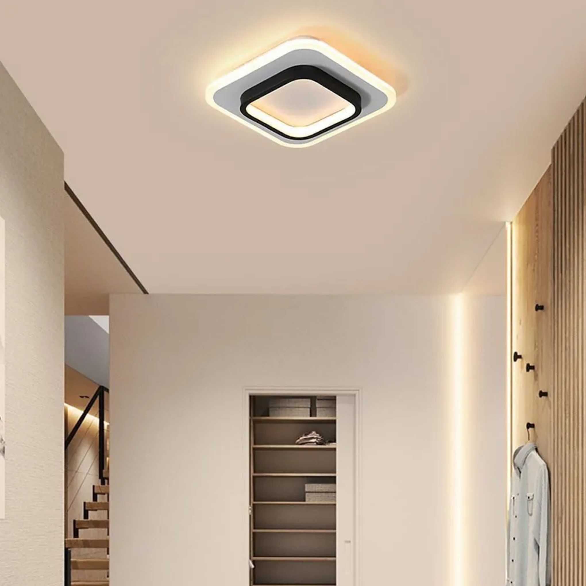 Double square flush mount lighting in synthetic — Warm White (3000K) / White