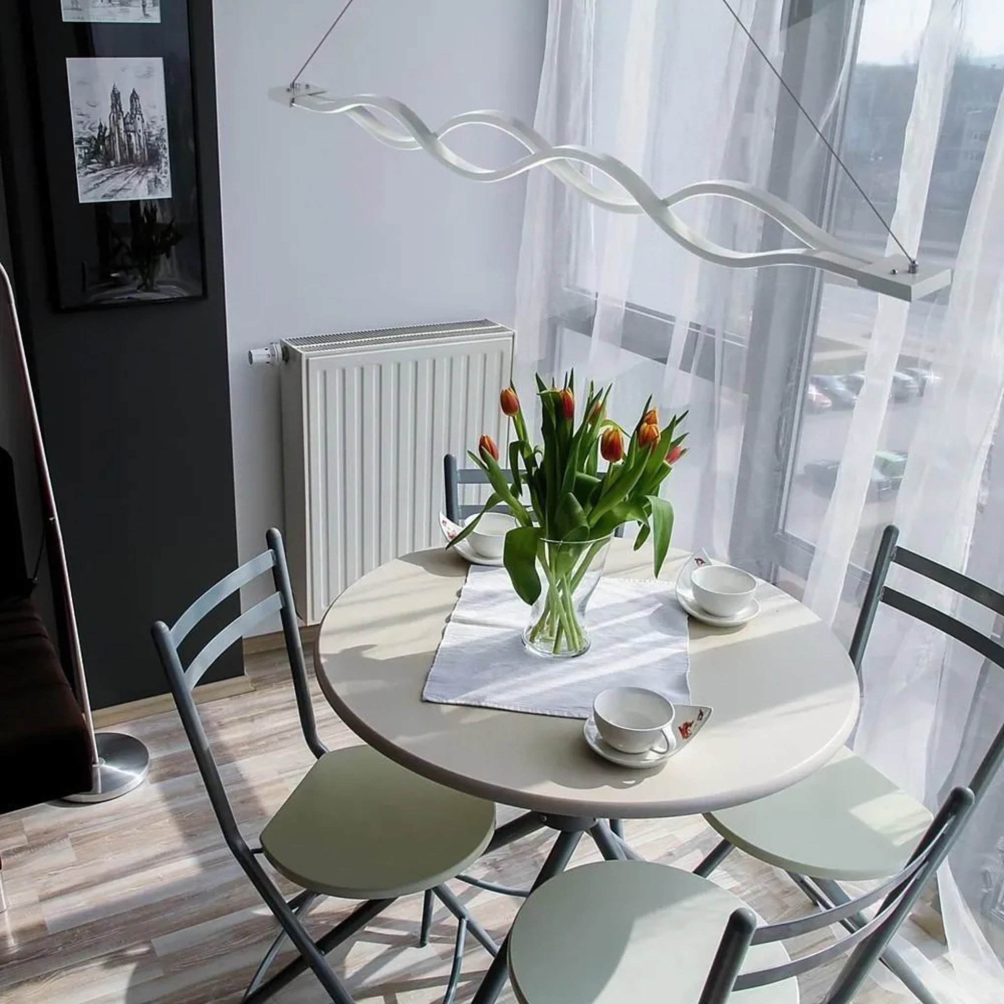 White synthetic double wavy pendant lighting - modern — Warm White (3000K)