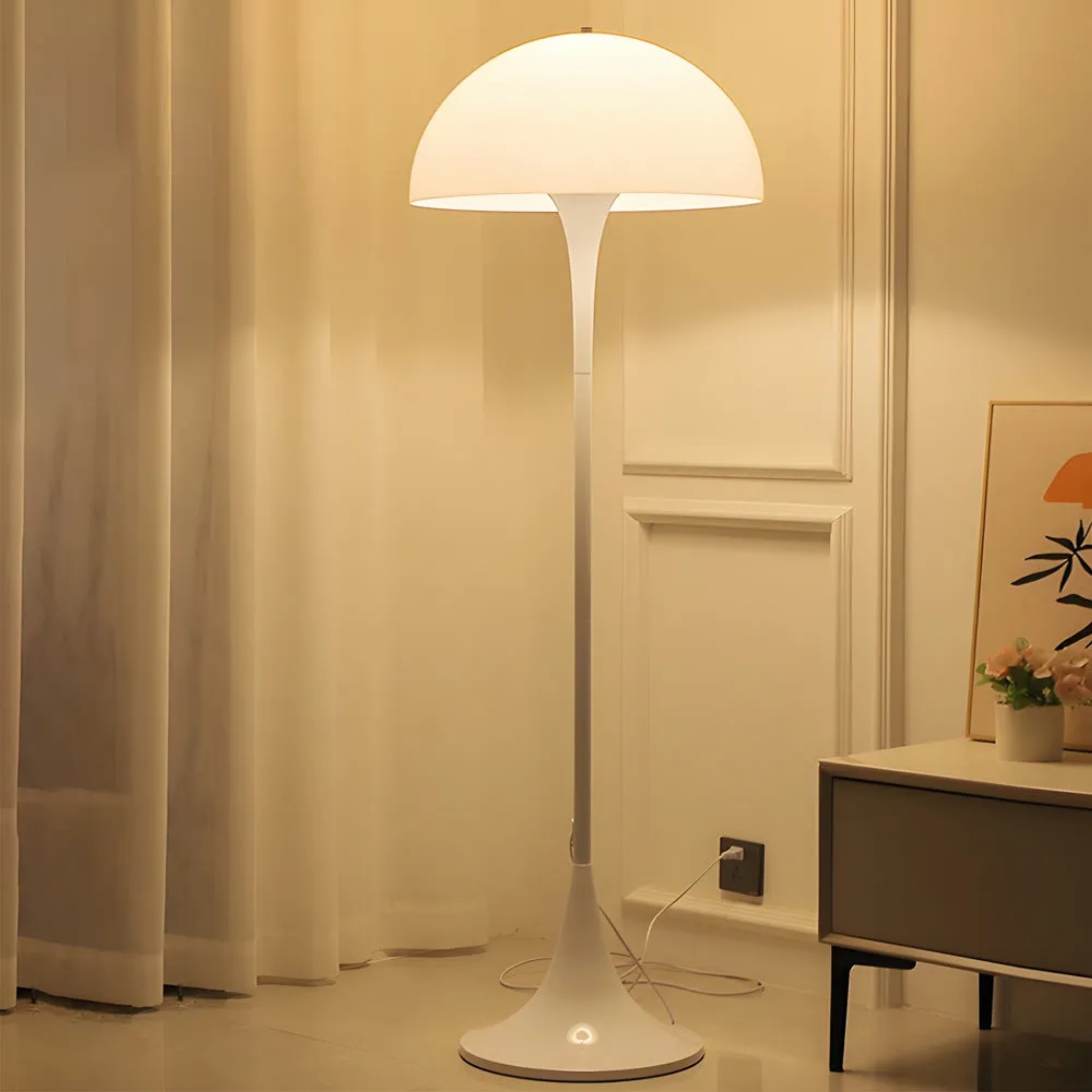 White synthetic metal acrylic downlight mushroom floor lamps - modern