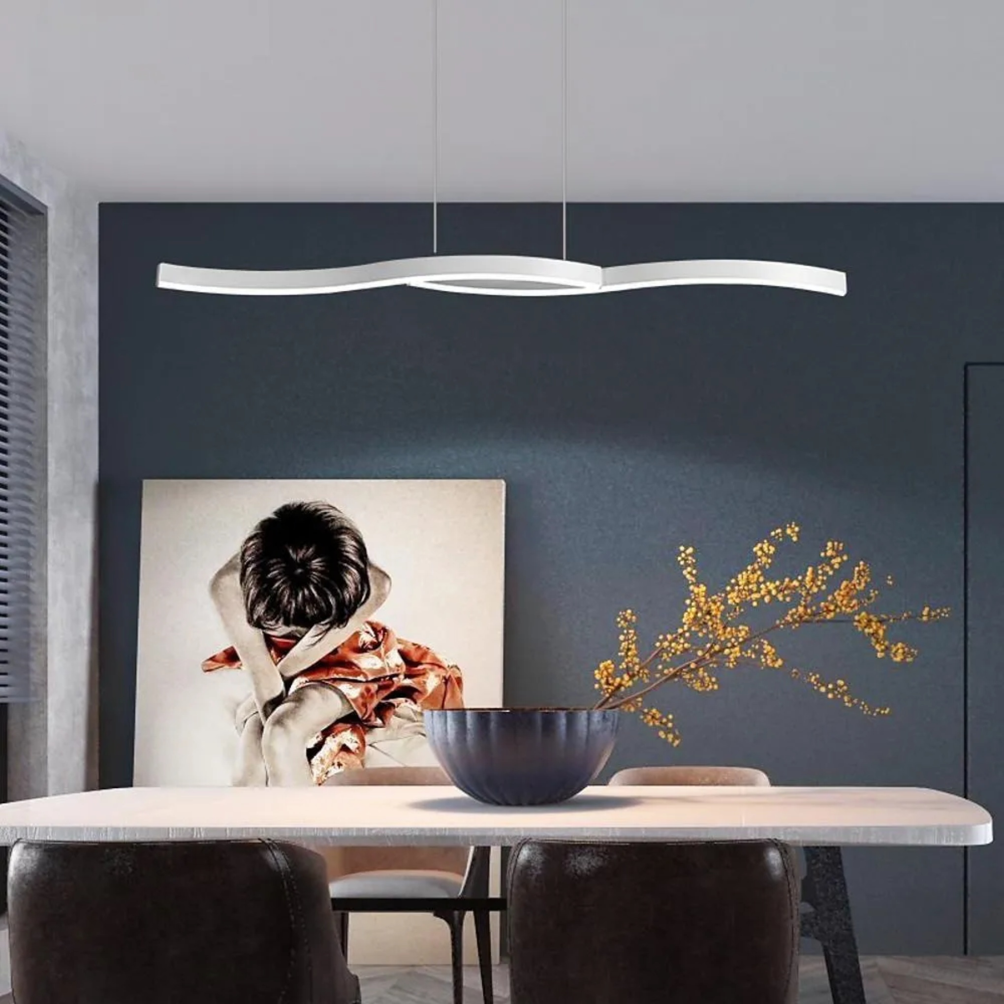 Modern wave dual black pendant lighting in metal — Warm White (3000K) / White