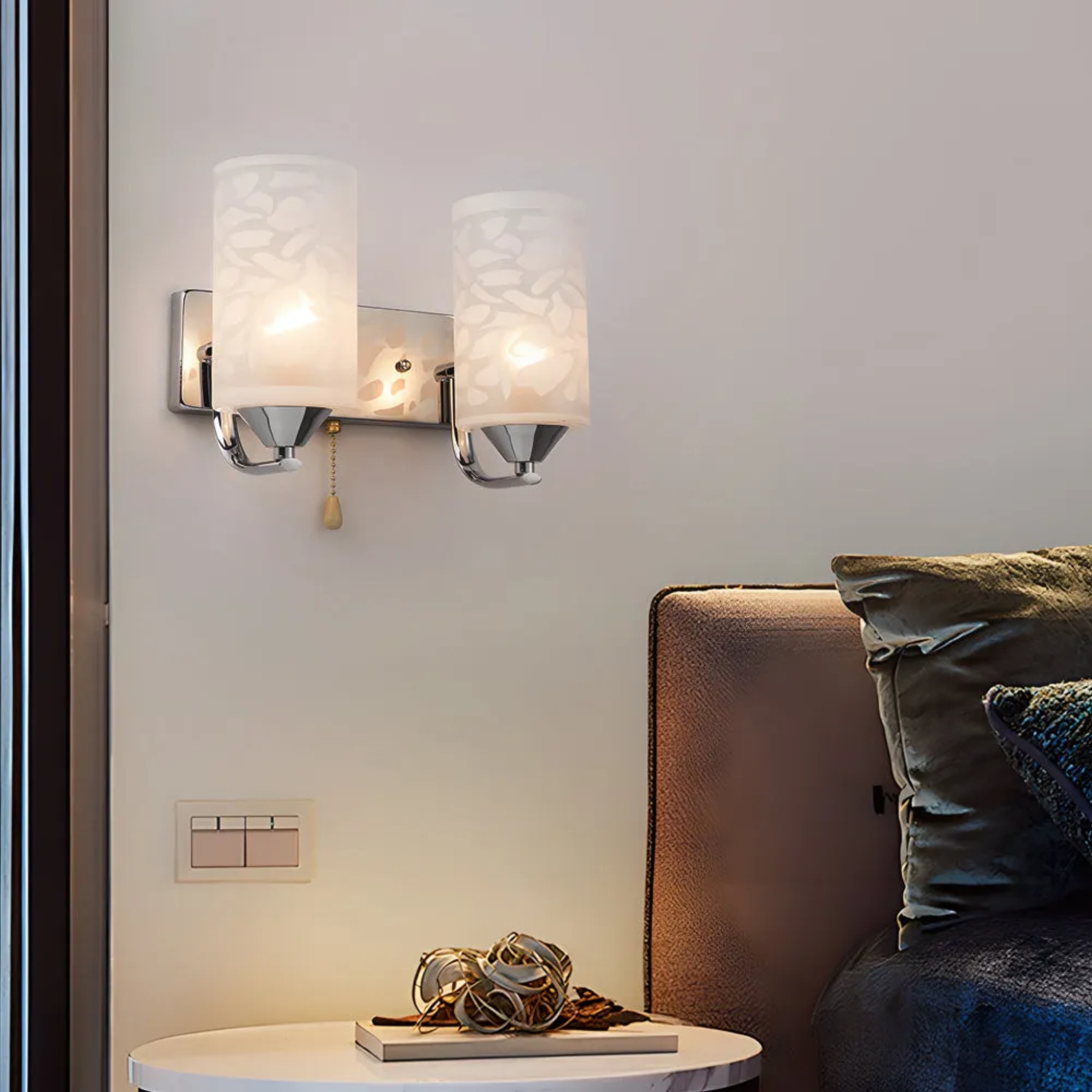 White glass metal steel double-head cylindrical wall sconces - modern